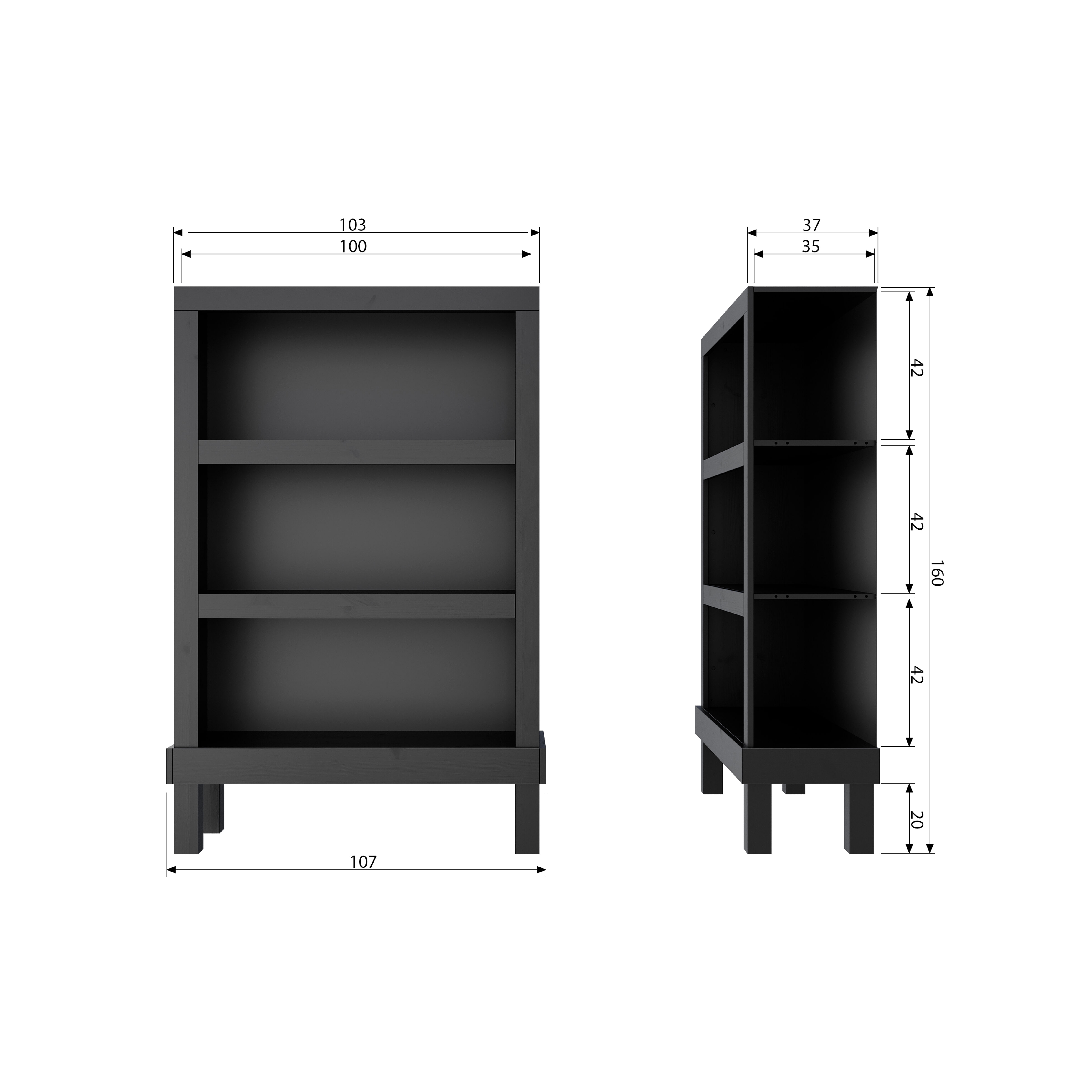 WOOOD Wandkast 'Bonk' Grenen, 160 x 107cm, kleur Mat zwart