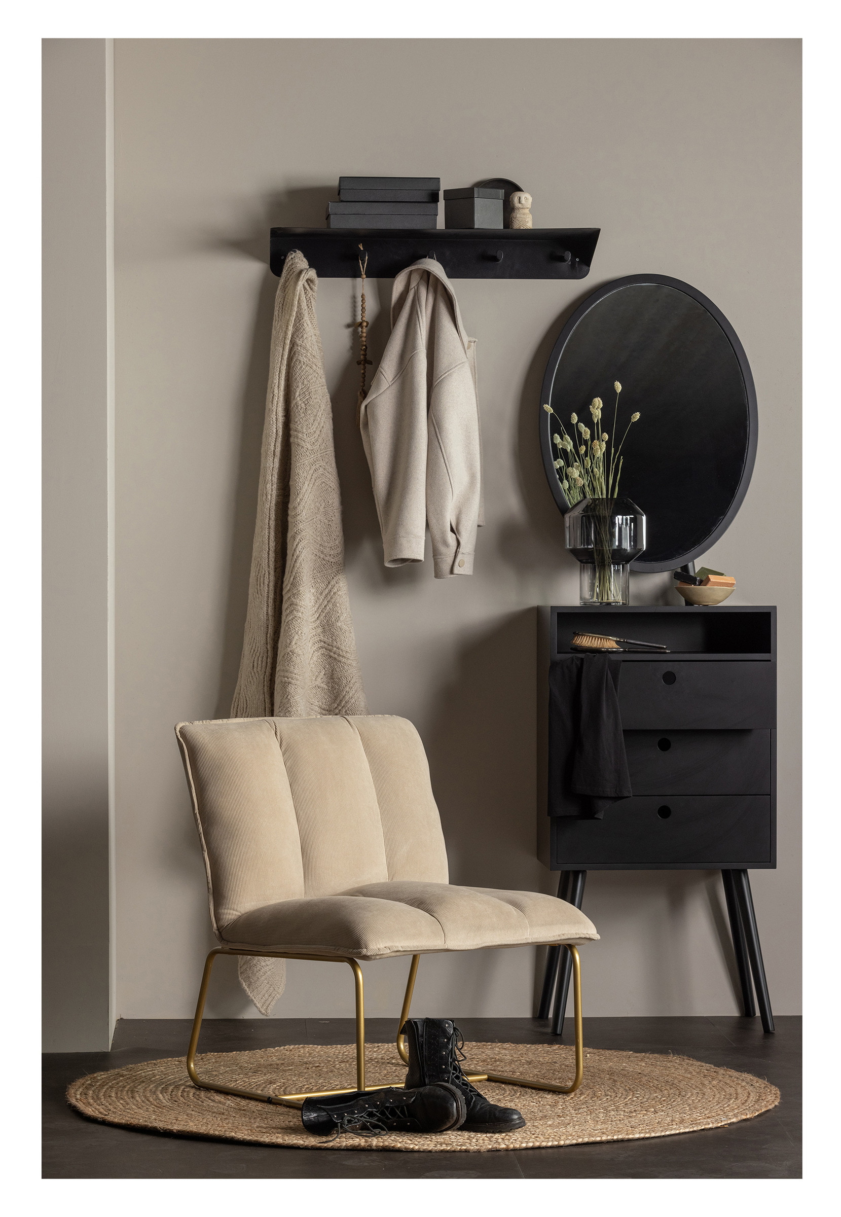 WOOOD Rond Vloerkleed 'Ross' 150cm, kleur Naturel