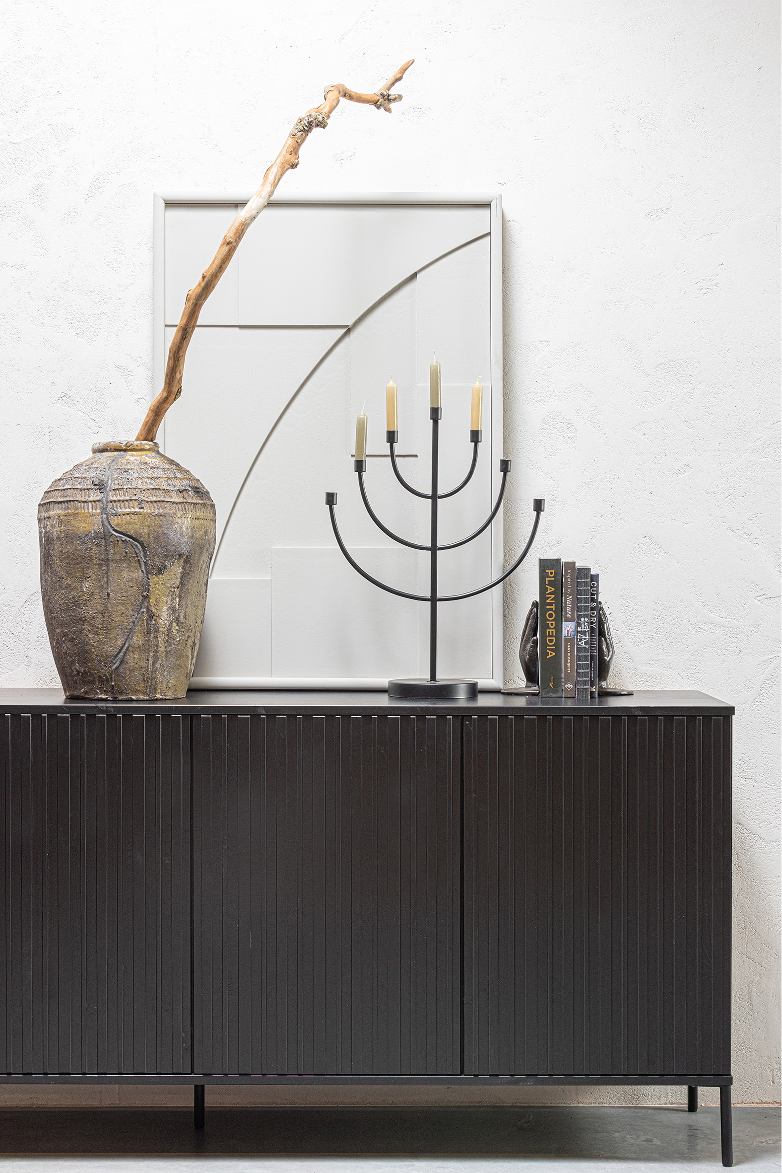 WOOOD Dressoir 'New Gravure' Grenen, 200cm, kleur Zwart