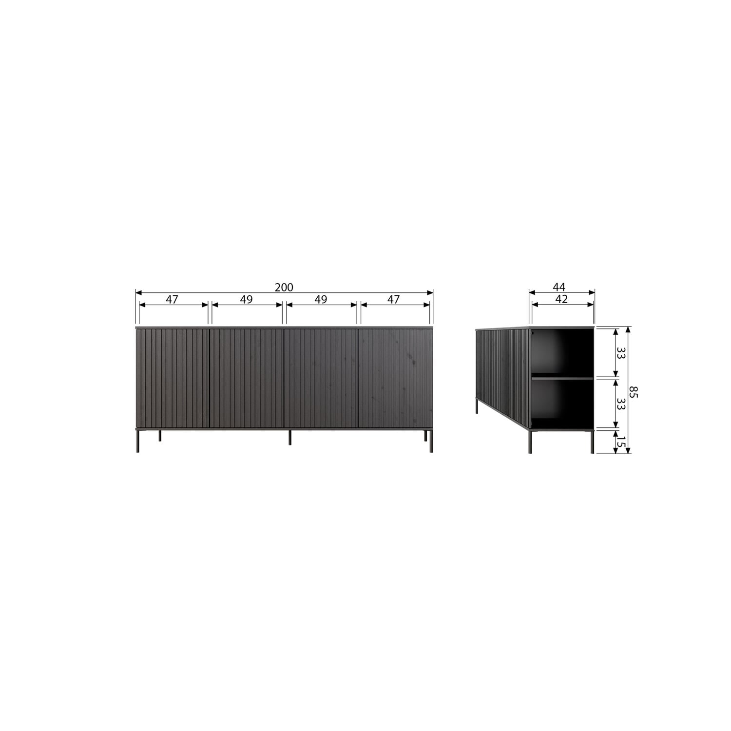 WOOOD Dressoir 'New Gravure' Essenhout, 200cm, kleur Espresso