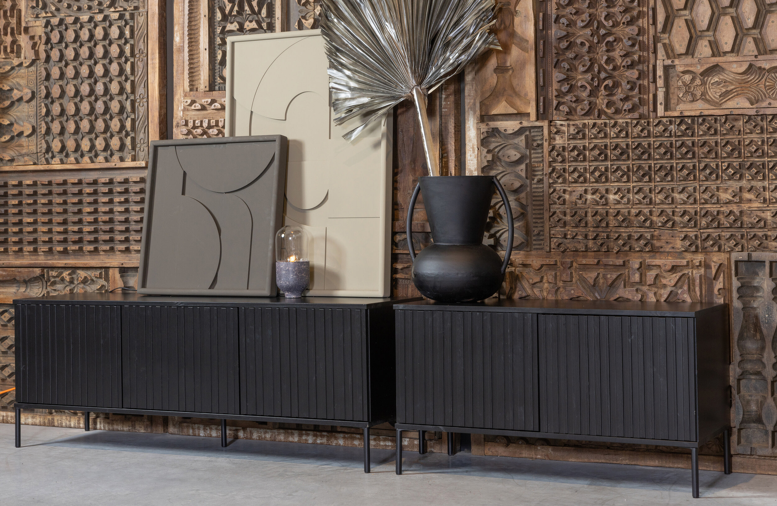 WOOOD TV-meubel 'New Gravure' Grenen, 150cm, kleur Zwart