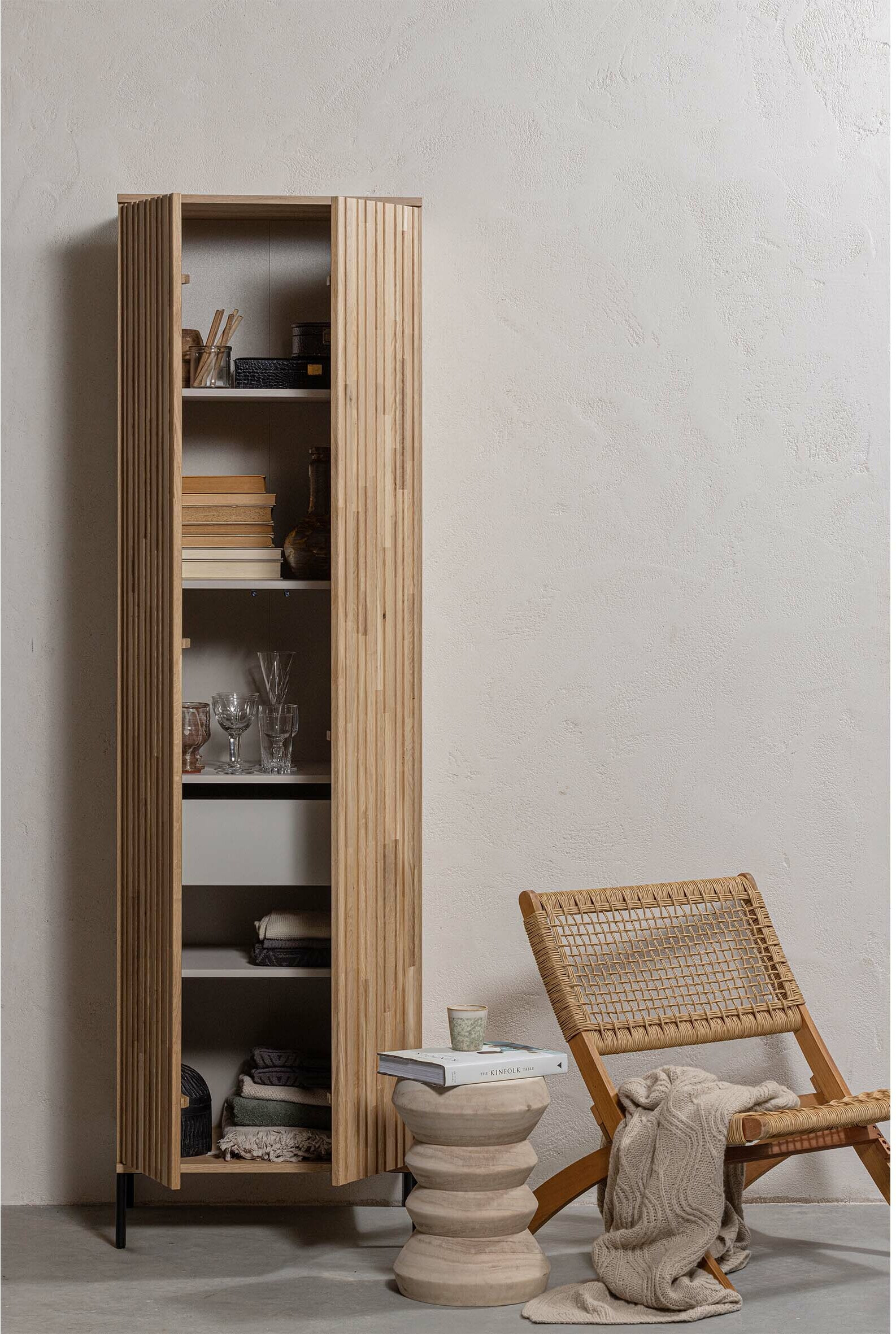 WOOOD Opbergkast 'New Gravure' Eiken, 210 x 60cm, kleur Naturel