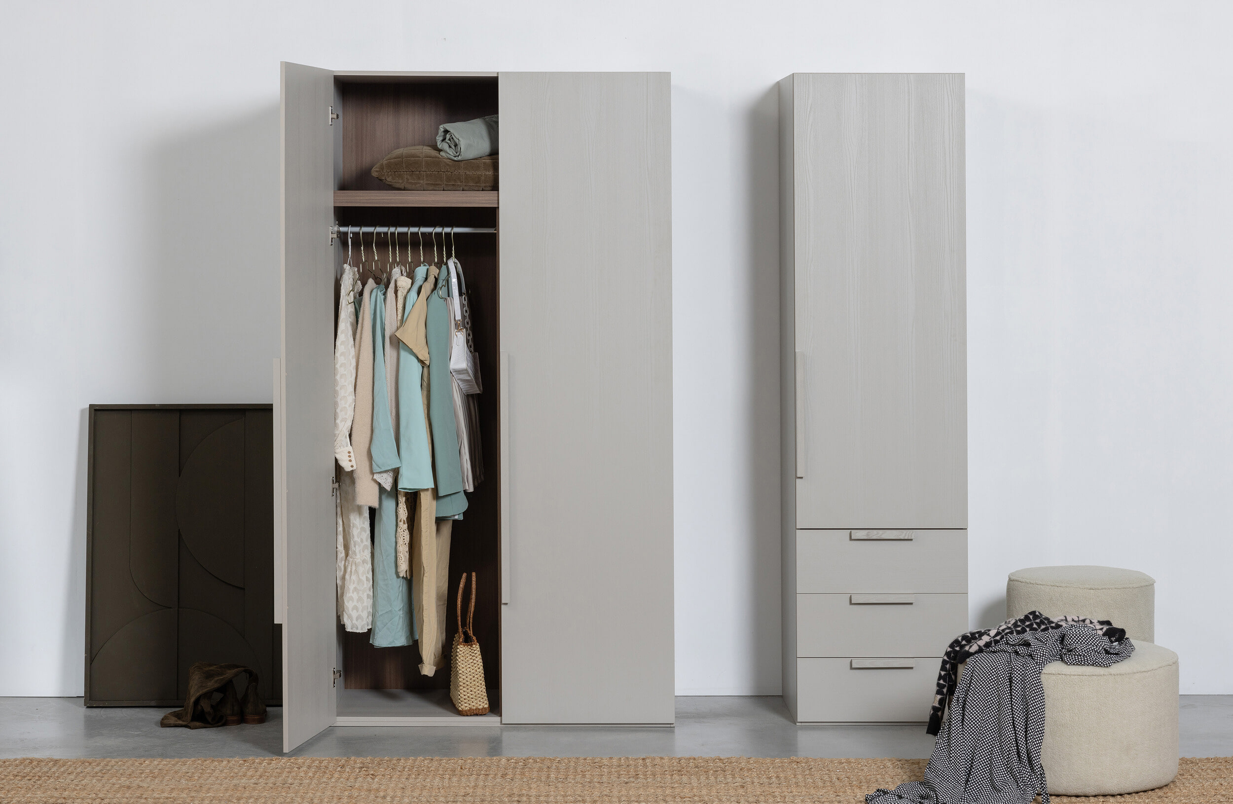 WOOOD Kledingkast 'Rens' 2-deurs, kleur Pebble Grey