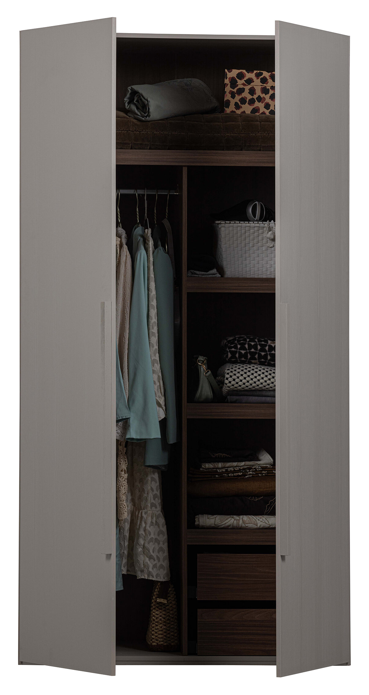 WOOOD Kledingkast 'Rens' 2-deurs, kleur Pebble Grey