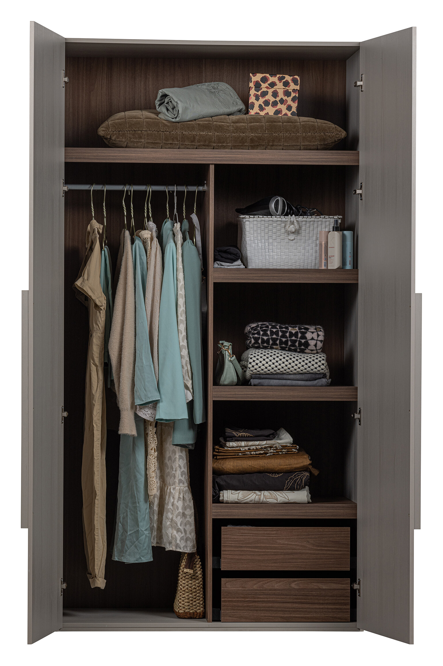 WOOOD Kledingkast 'Rens' 2-deurs, kleur Pebble Grey