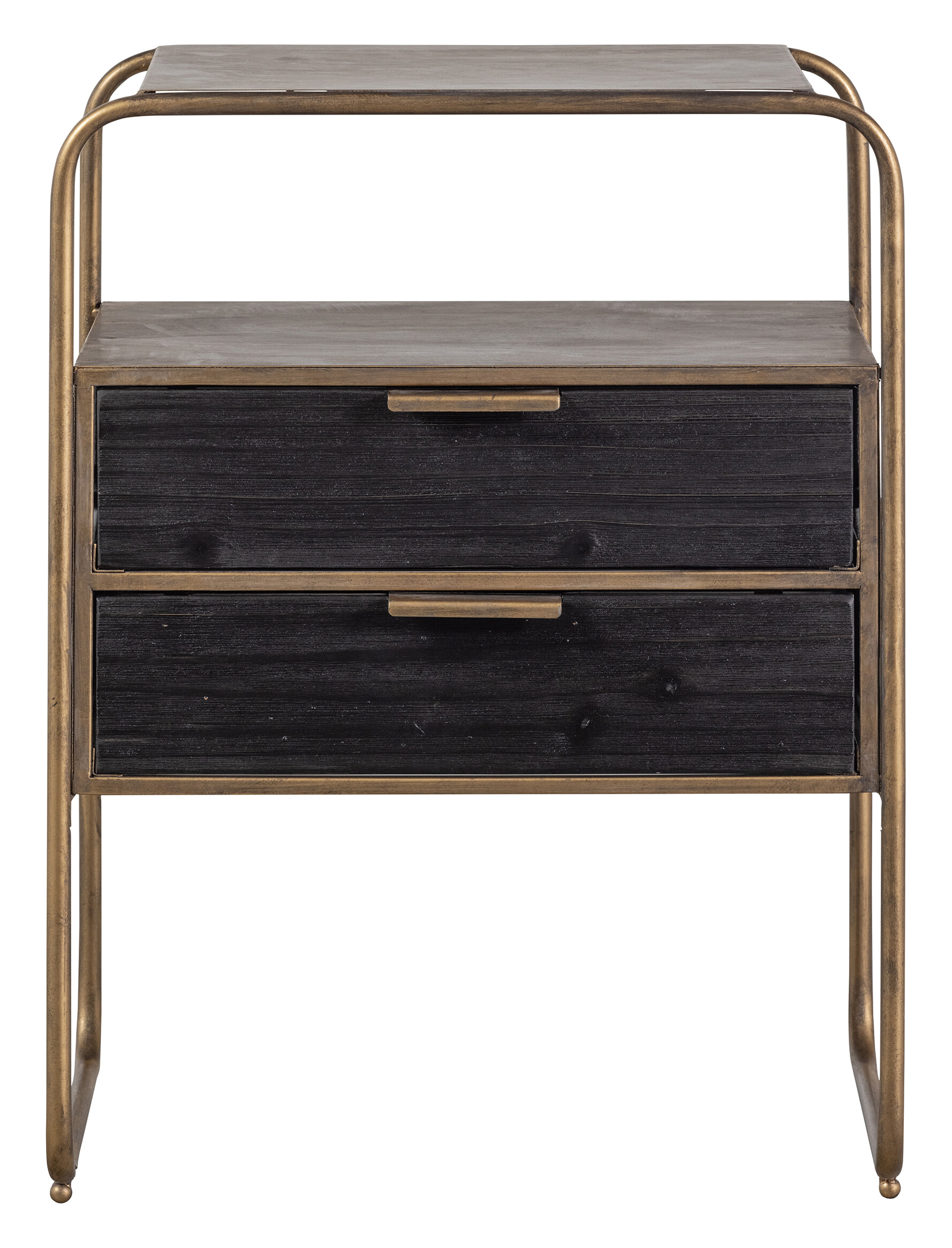 WOOOD Nachtkastje/Ladekast 'Polite' Met 2 lades, kleur Antique Brass
