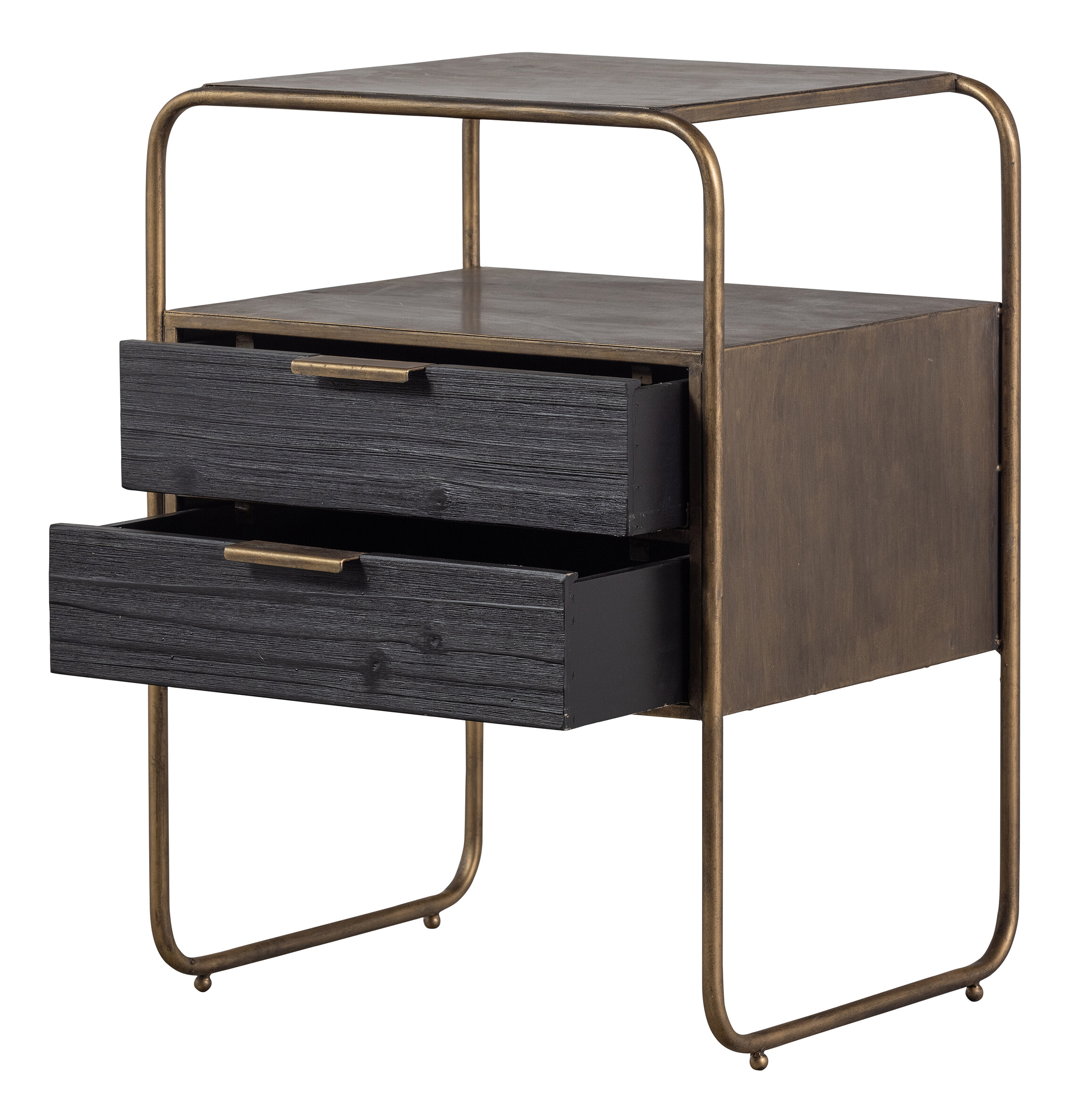 WOOOD Nachtkastje/Ladekast 'Polite' Met 2 lades, kleur Antique Brass