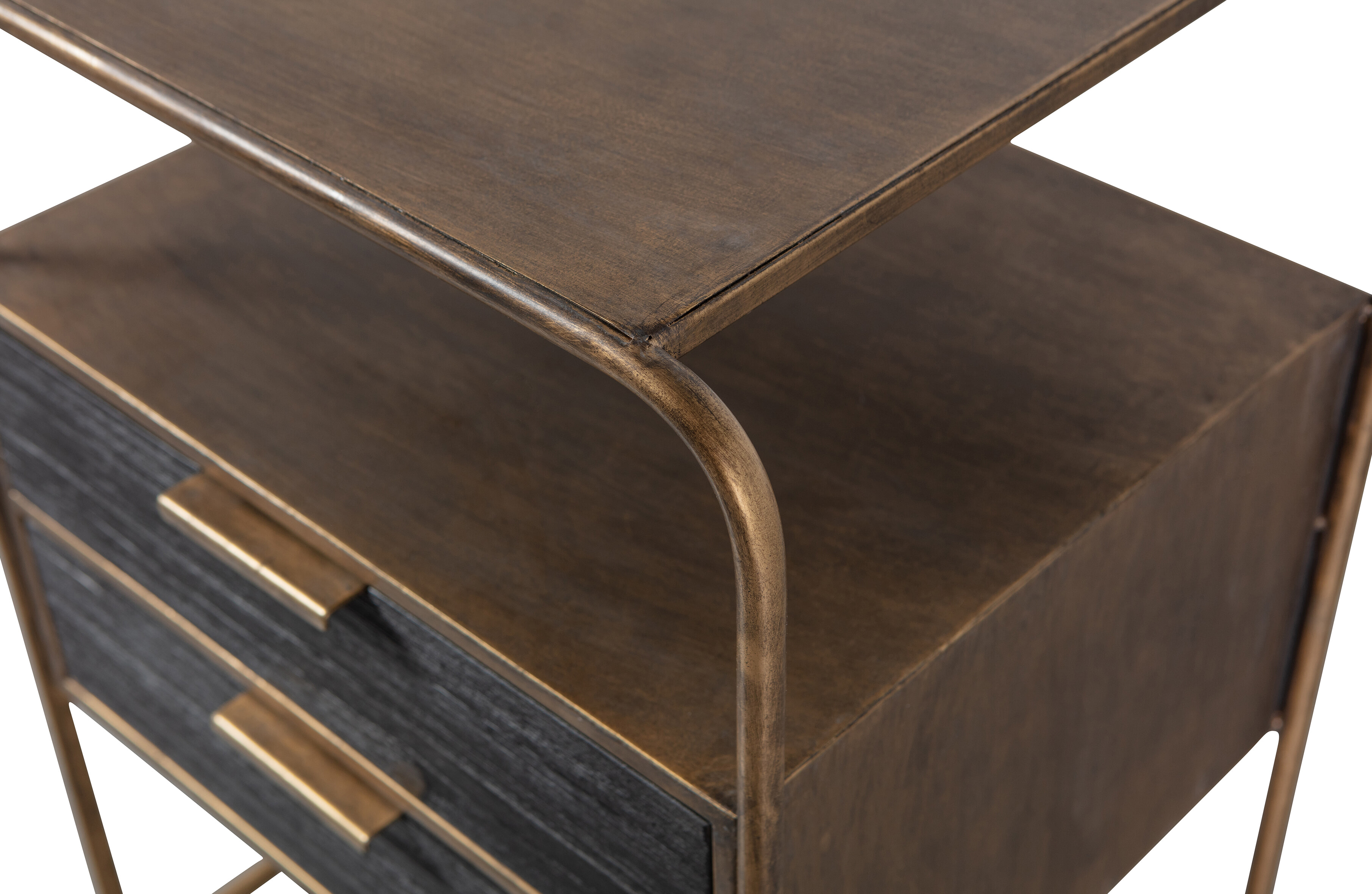 WOOOD Nachtkastje/Ladekast 'Polite' Met 2 lades, kleur Antique Brass