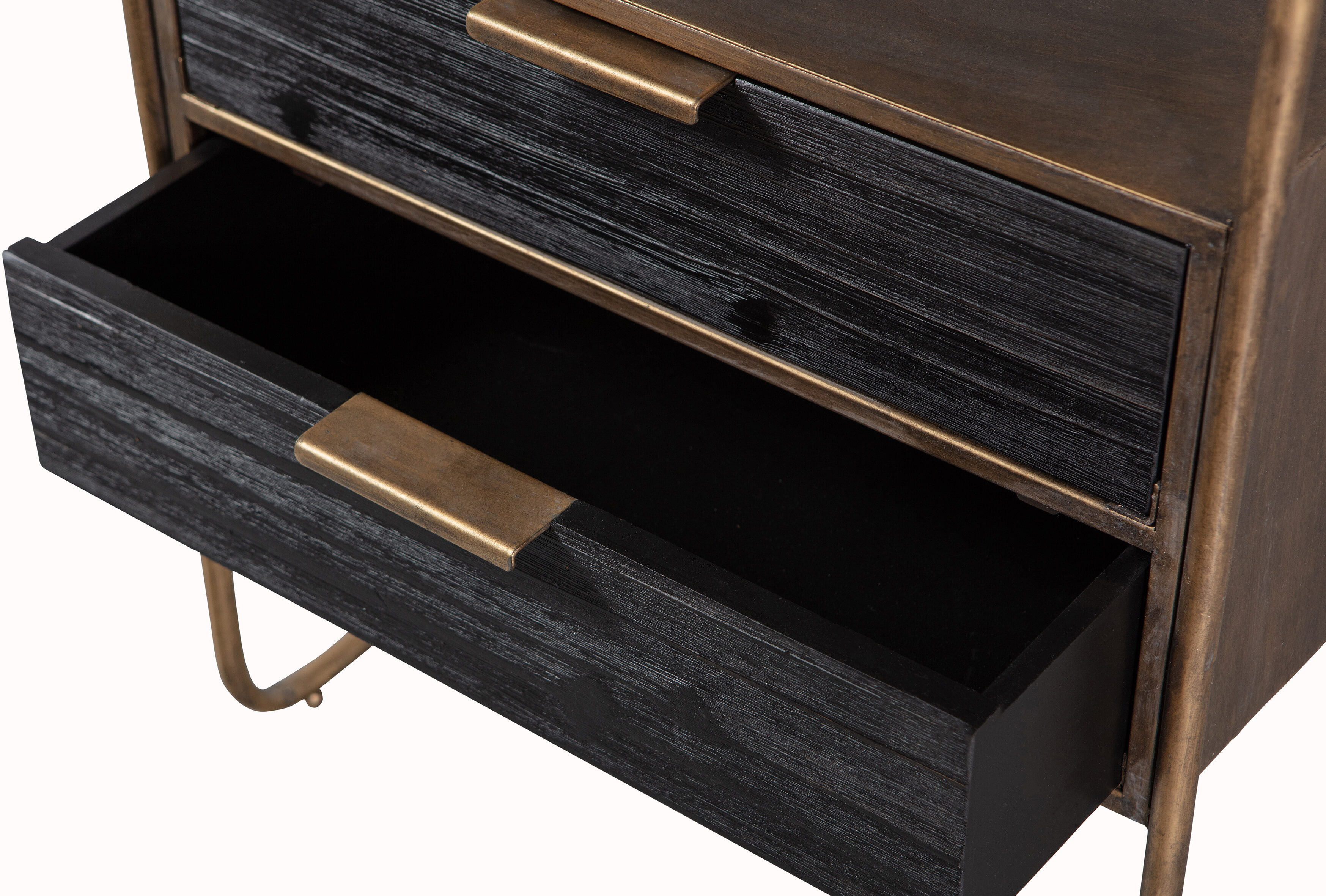 WOOOD Nachtkastje/Ladekast 'Polite' Met 2 lades, kleur Antique Brass