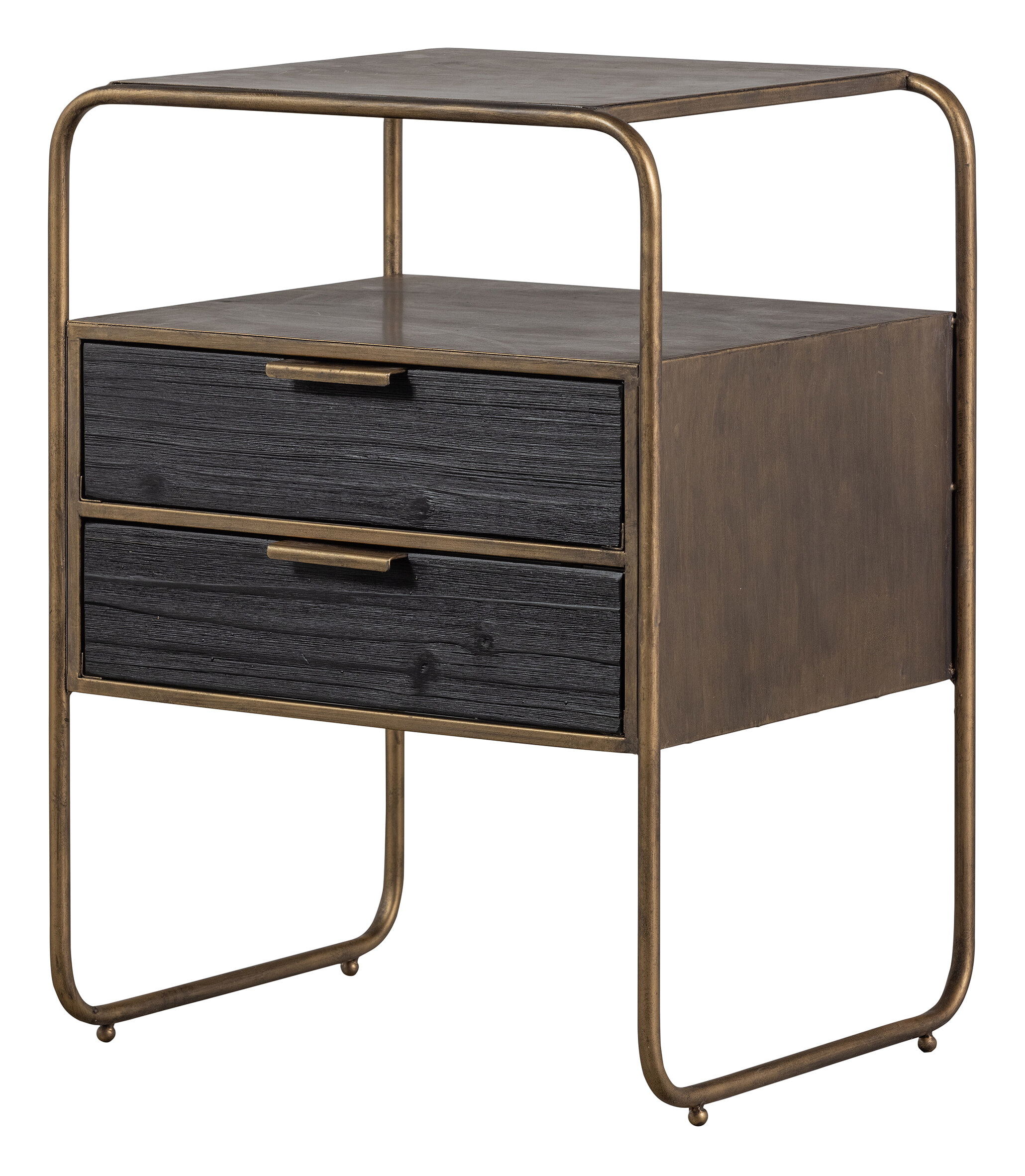 WOOOD Nachtkastje/Ladekast 'Polite' Met 2 lades, kleur Antique Brass