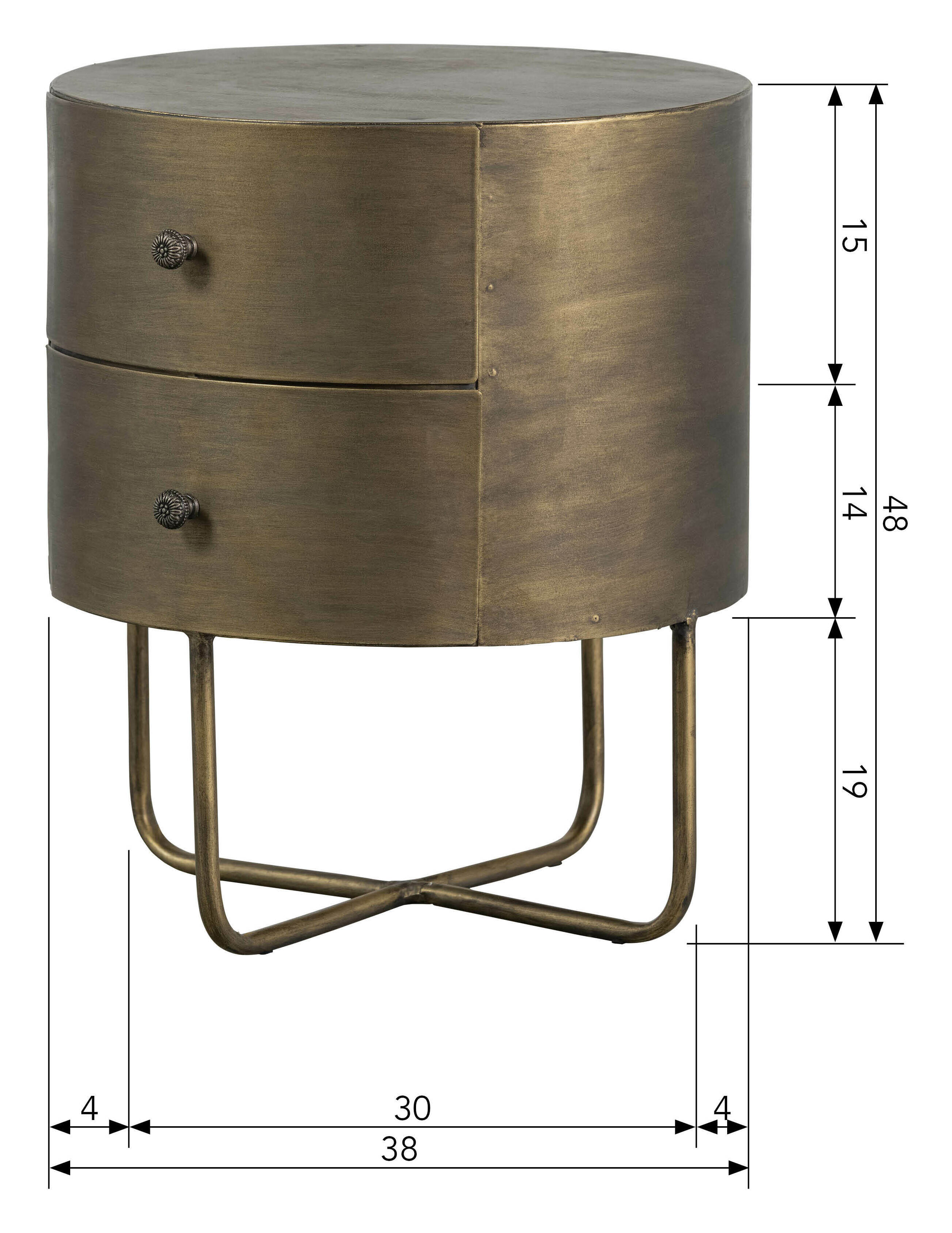 WOOOD Nachtkastje 'Glossy' Met 2 lades, kleur Antique Brass