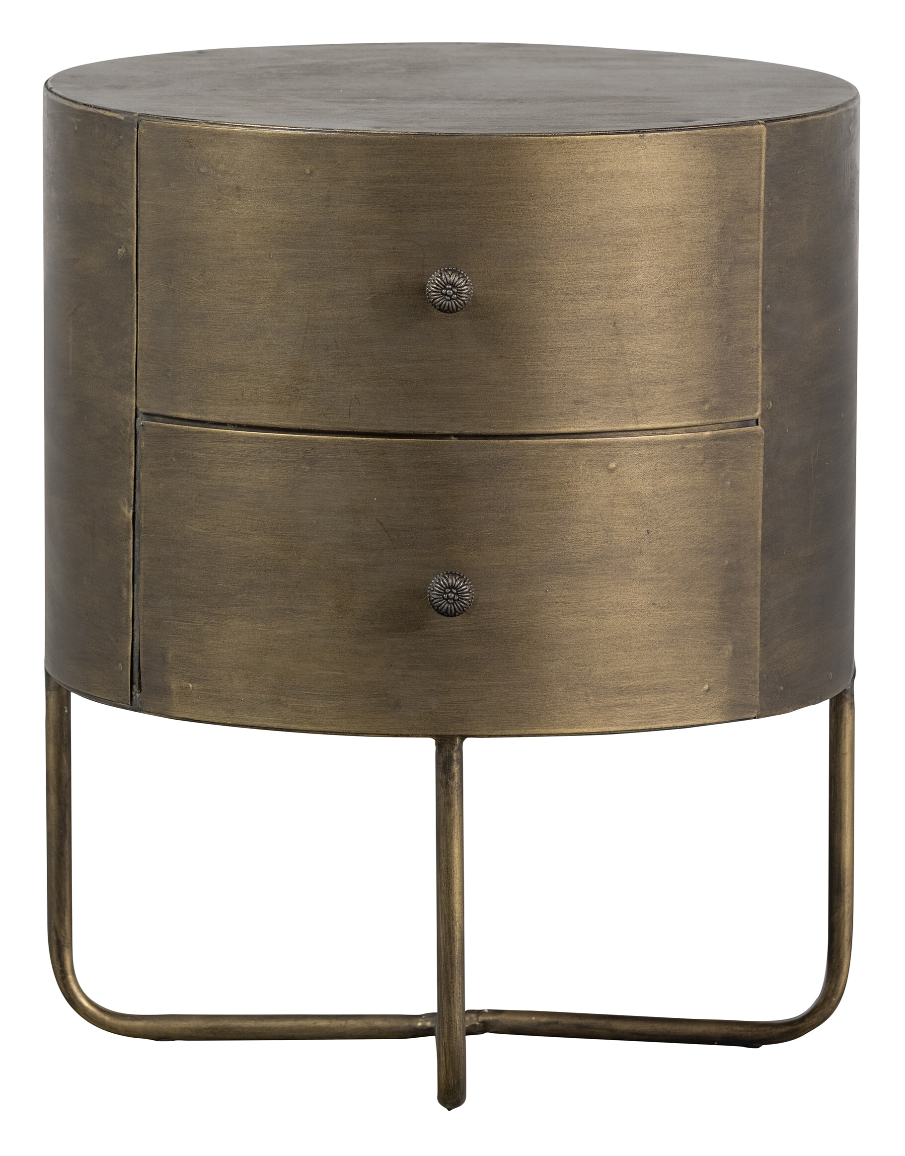 WOOOD Nachtkastje 'Glossy' Met 2 lades, kleur Antique Brass