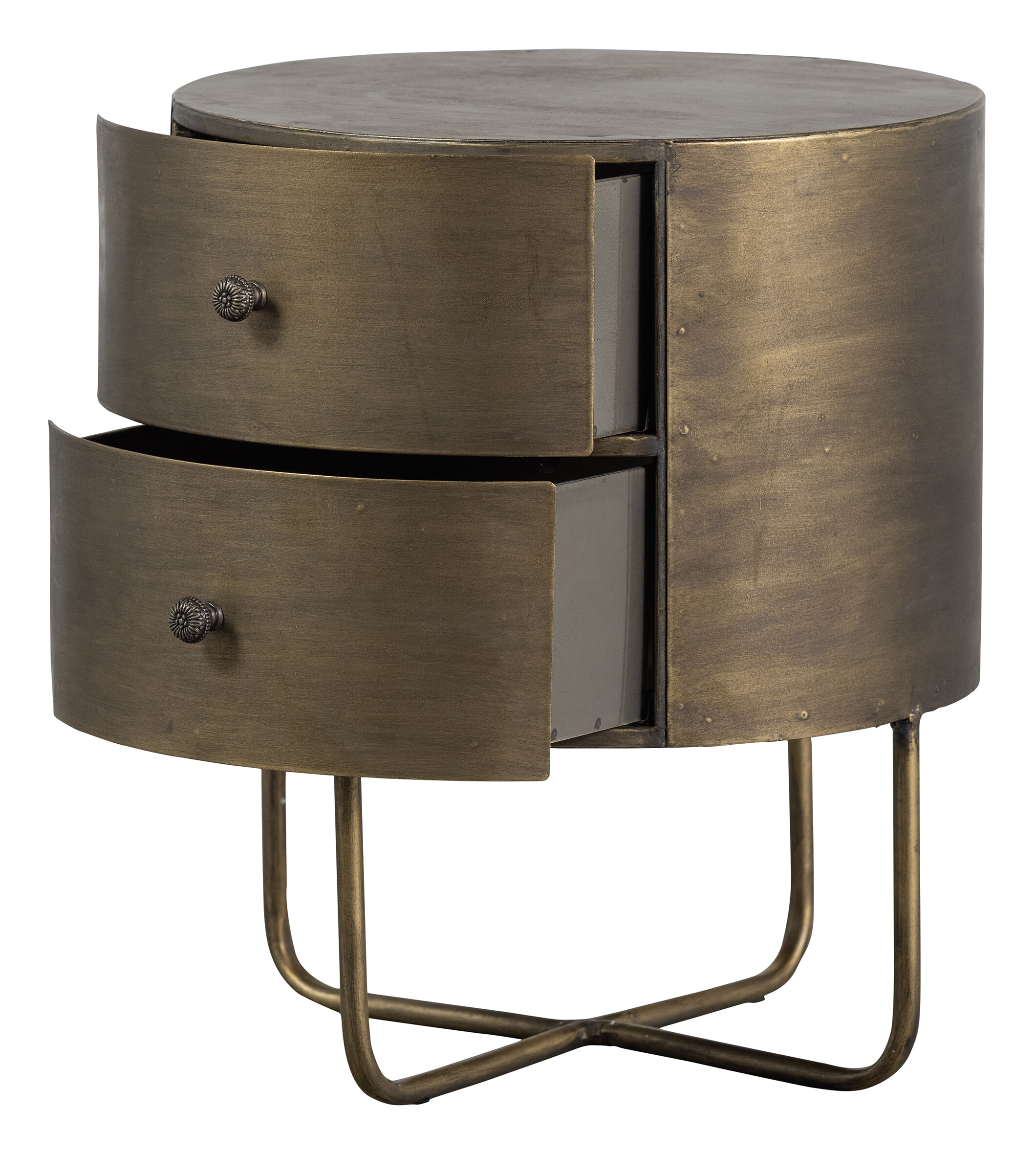 WOOOD Nachtkastje 'Glossy' Met 2 lades, kleur Antique Brass