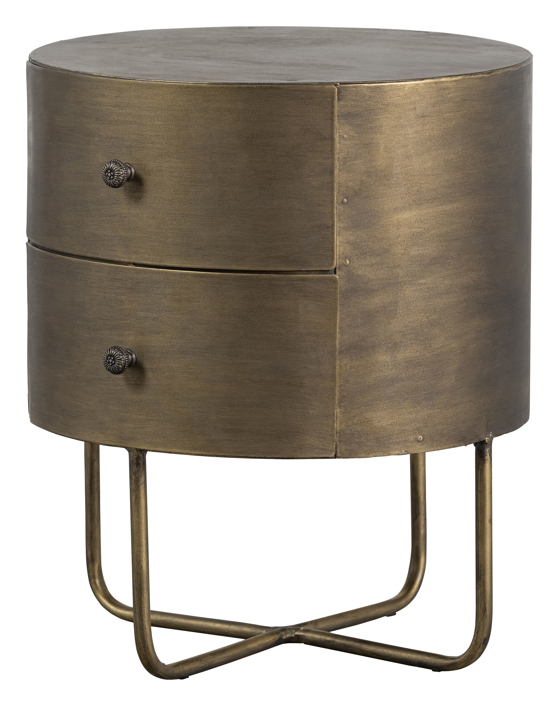 WOOOD Nachtkastje 'Glossy' Met 2 lades, kleur Antique Brass