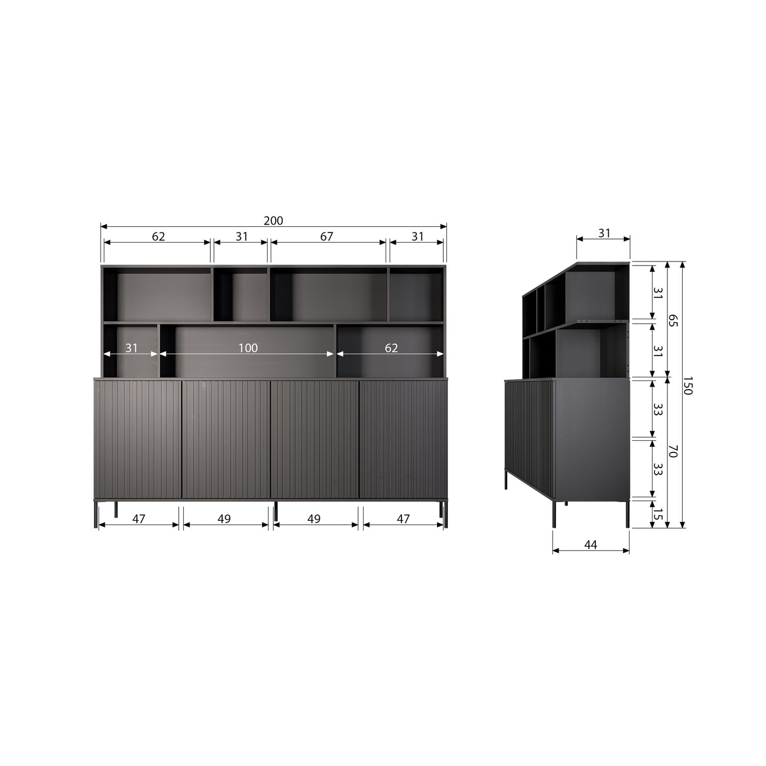 WOOOD Opzetkast 'New Gravure' t.b.v. Dressoir 'New Gravure', Grenen, kleur Zwart