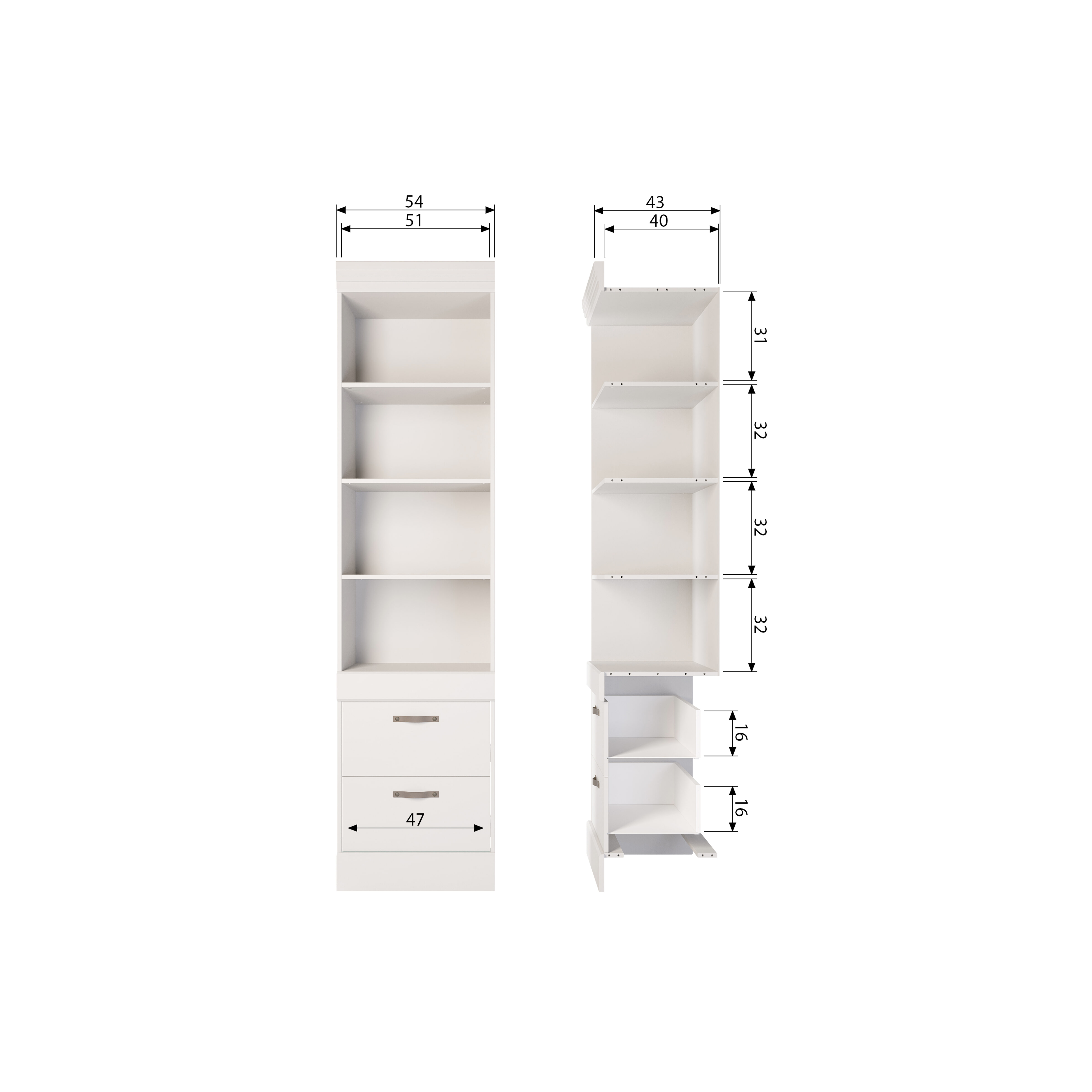 WOOOD Boekenkast 'Bold' Grenen, 215 x 54cm, kleur Sneeuwwit