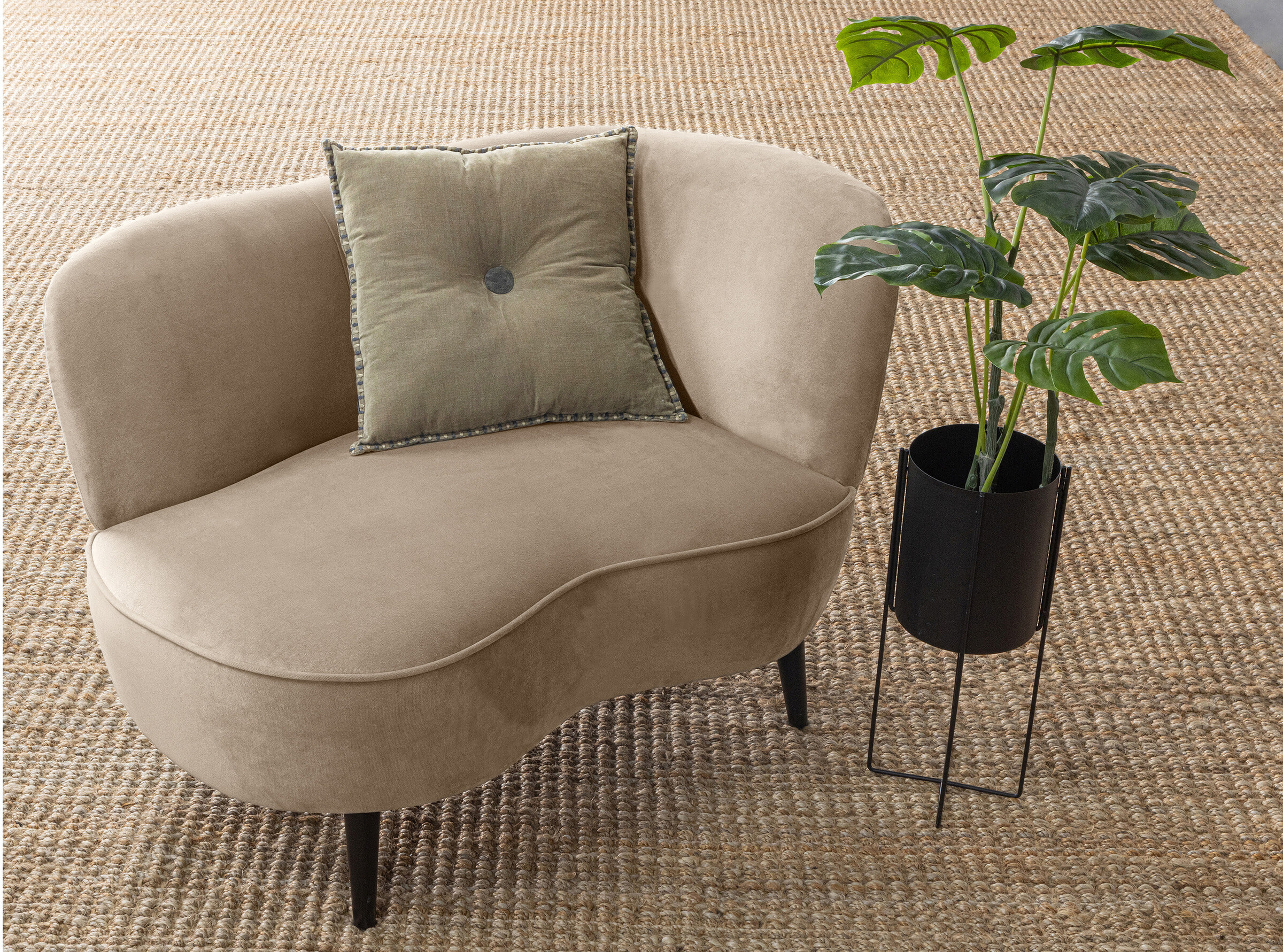 WOOOD Lounge Fauteuil 'Sara' Rechts, Velvet, kleur Khaki