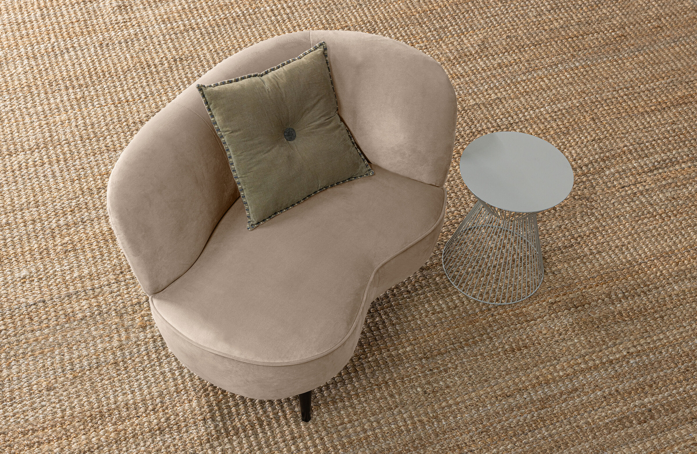WOOOD Lounge Fauteuil 'Sara' Rechts, Velvet, kleur Khaki