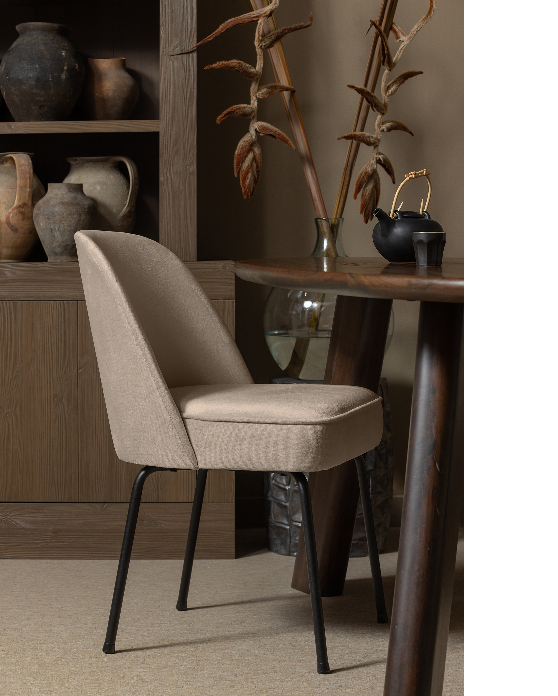 WOOOD Eetkamerstoel 'Vogue' Velvet, kleur Khaki