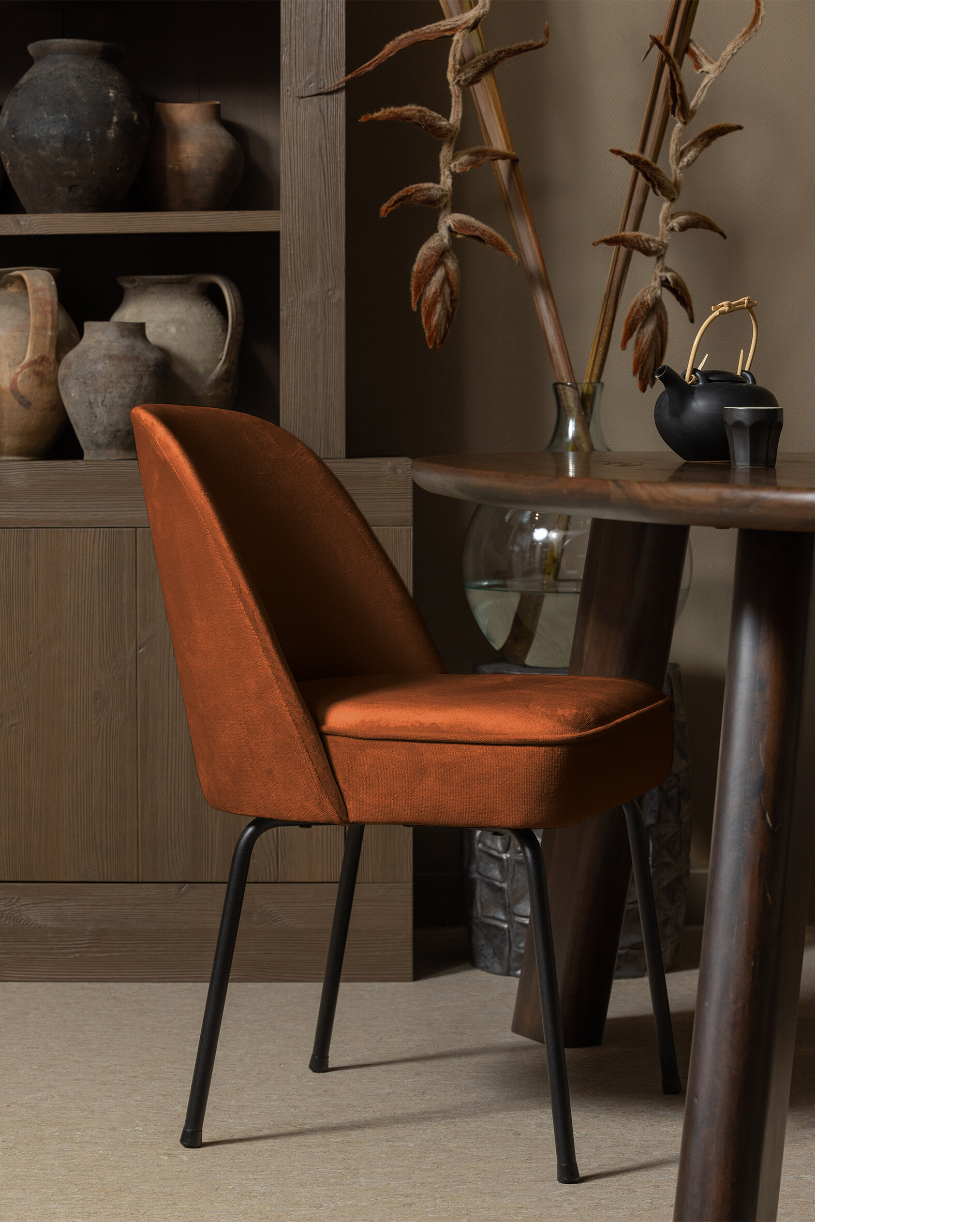 WOOOD Eetkamerstoel 'Vogue' Velvet, kleur Roestbruin