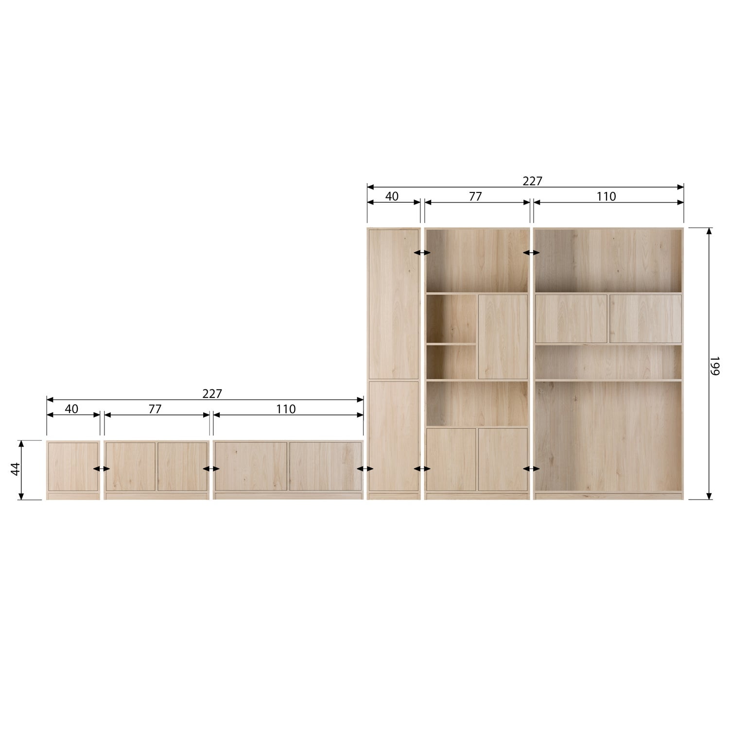 vtwonen Opbergkast 'Modulair' Eikenhout, 200 x 77cm