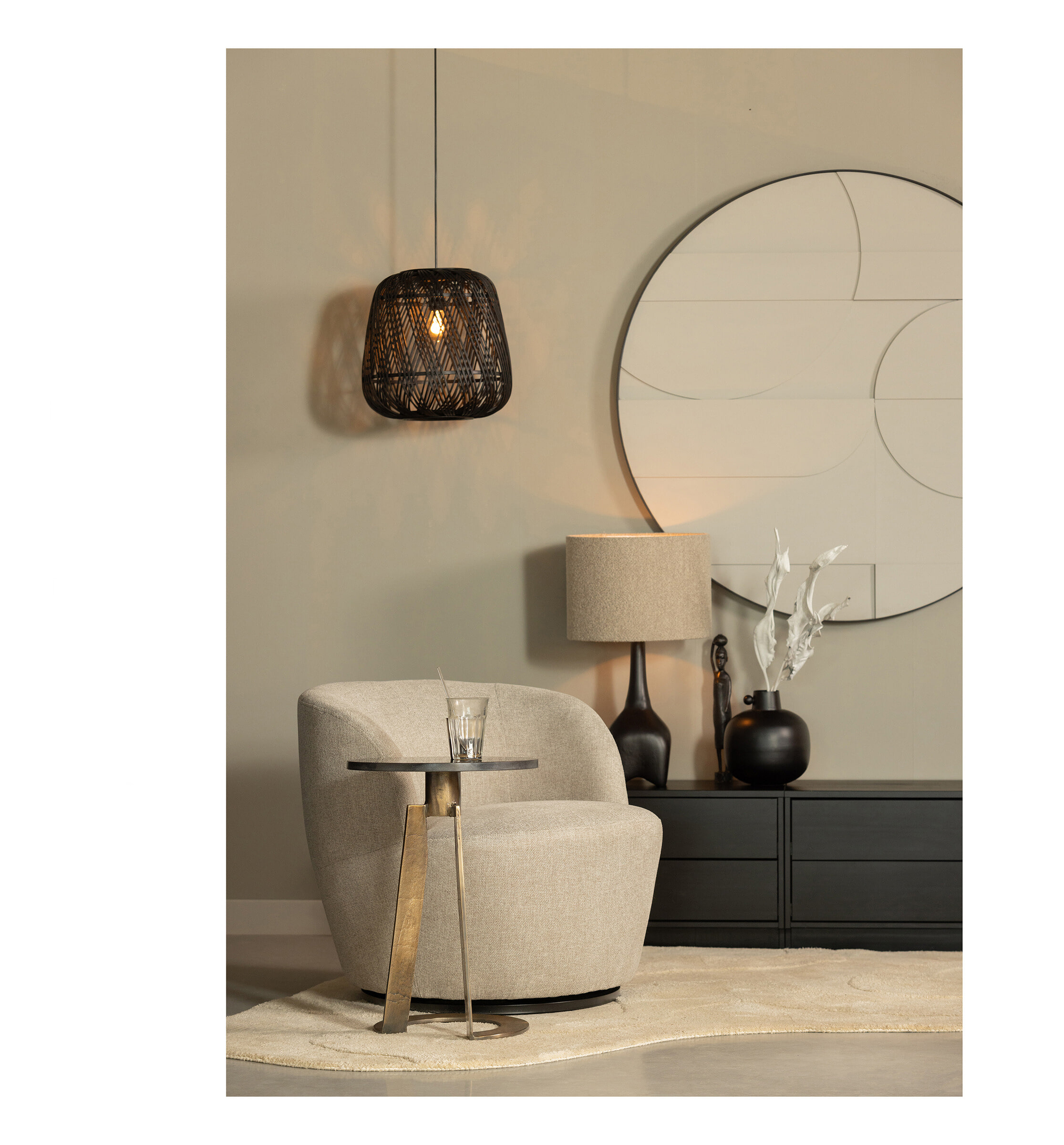 WOOOD Draaifauteuil 'Serra' Woven, kleur Zand