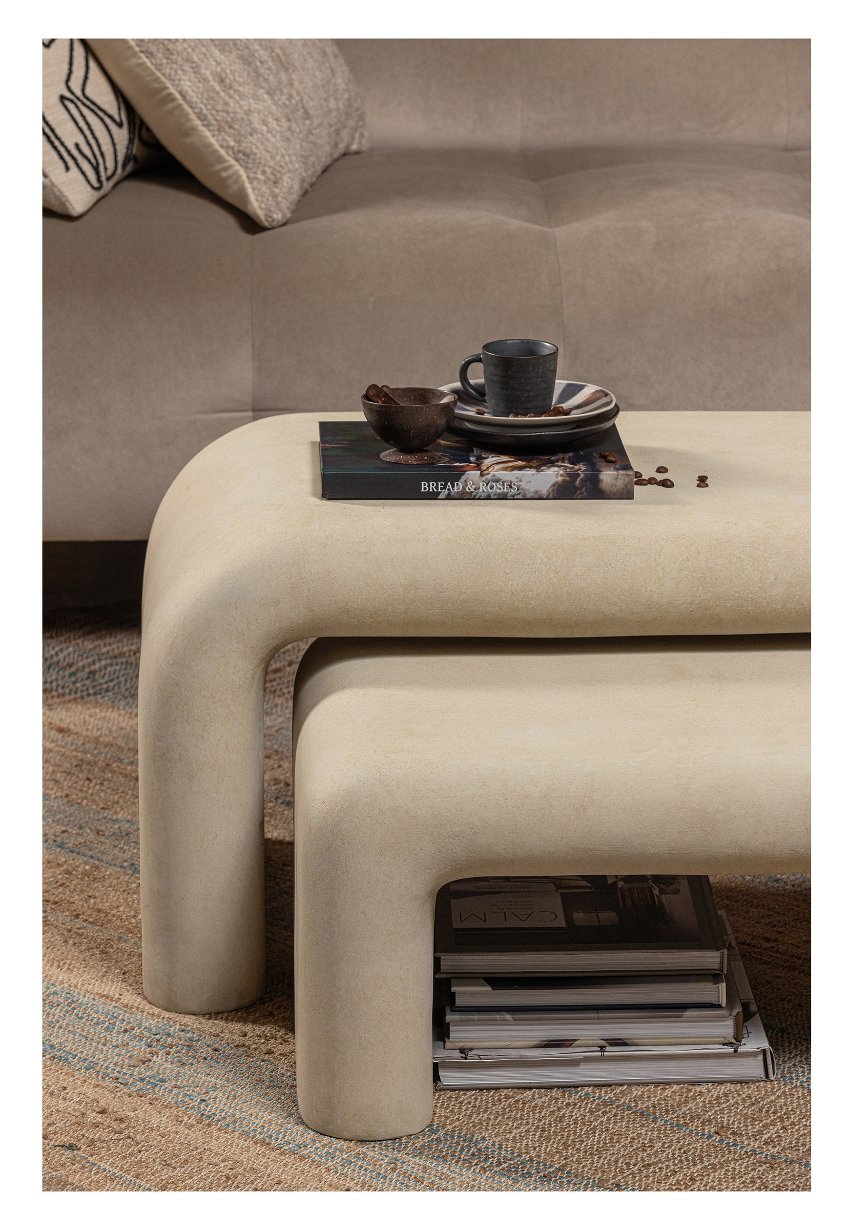 WOOOD Salontafel 'Stani' Set van 2 stuks, Betonlook, 92 x 42cm
