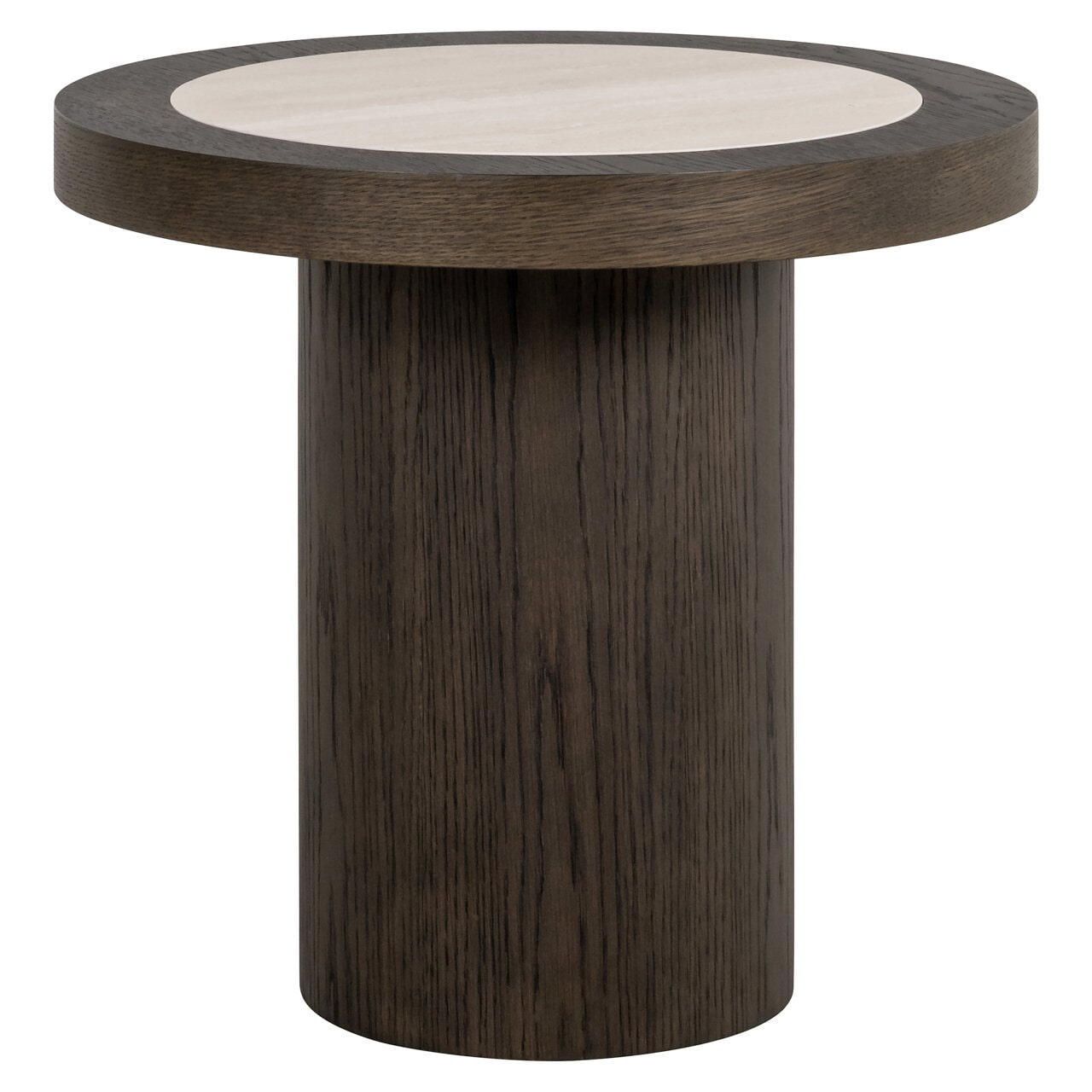 Richmond Ronde Bijzettafel Nando Travertinlook en eiken, 60cm - Bruin