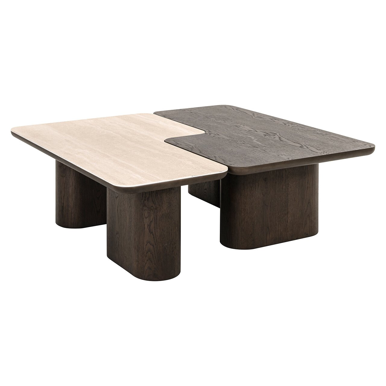Richmond Interiors Richmond Salontafel Nando Travertinlook en eiken, 115 x 110cm - Bruin