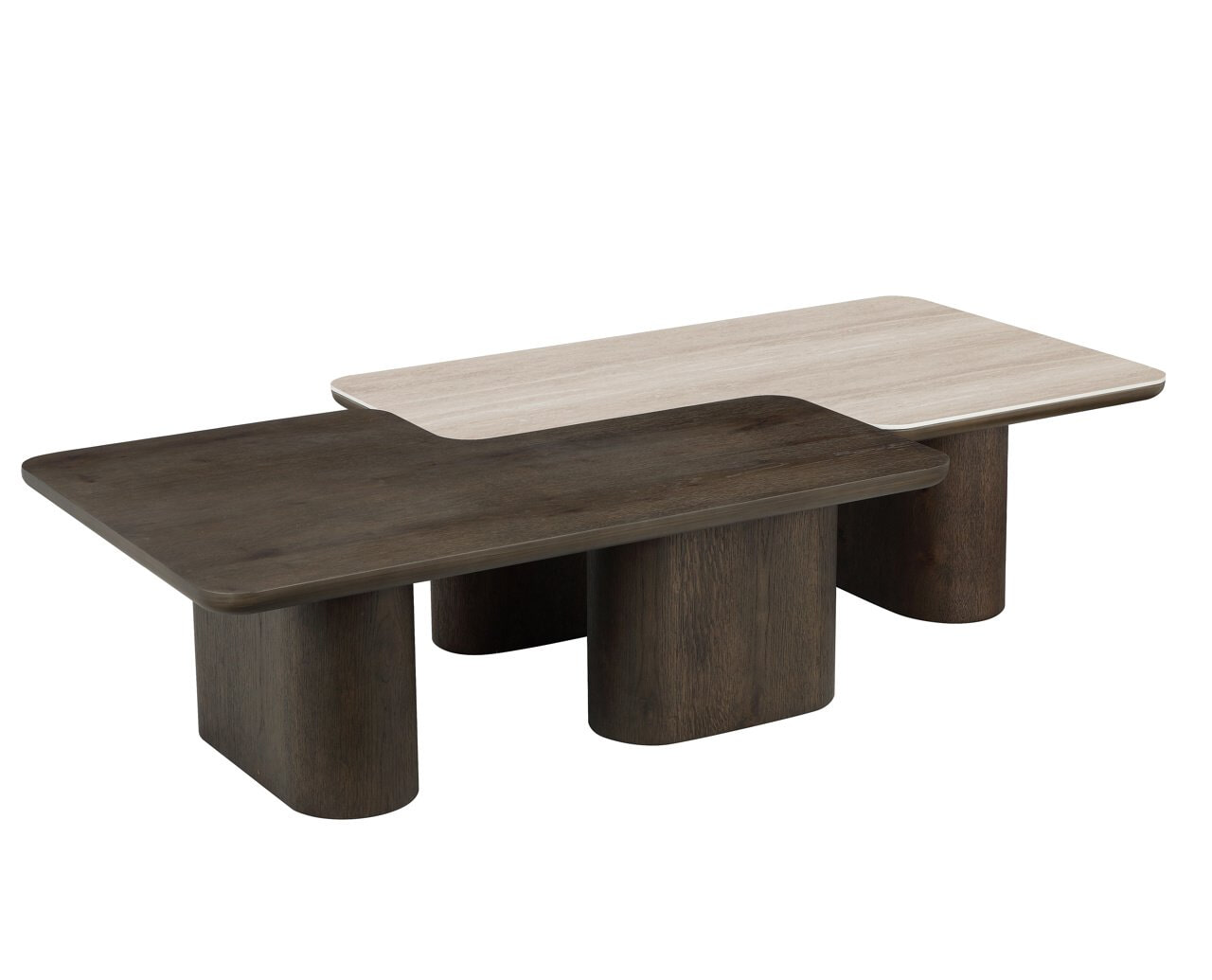 Richmond Salontafel 'Nando' Travertinlook en eiken, Set van 2 stuks