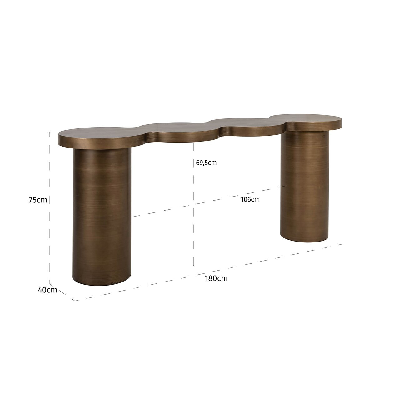 Richmond Sidetable 'Bubba' 180cm, kleur Brushed Gold
