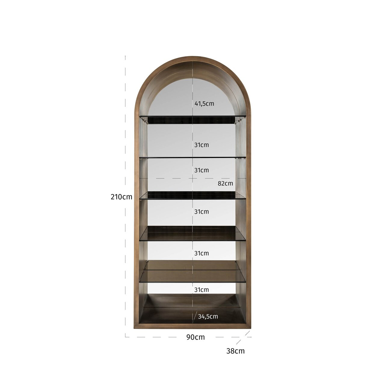 Richmond Wandkast 'Bowic' 210 x 90cm, kleur Brushed Gold