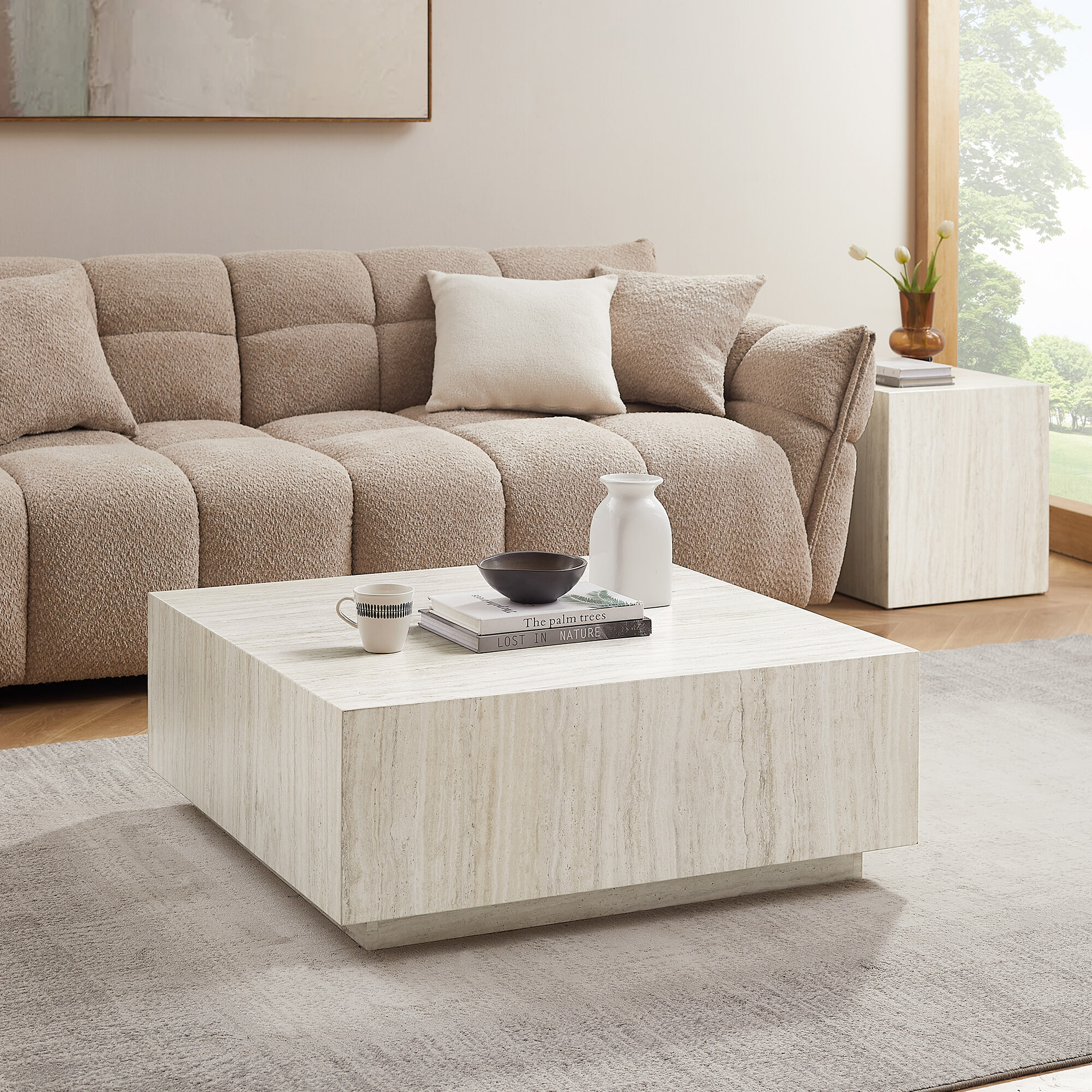 Artistiq Salontafel Helder Travertinlook, 90 x 90cm - Beige