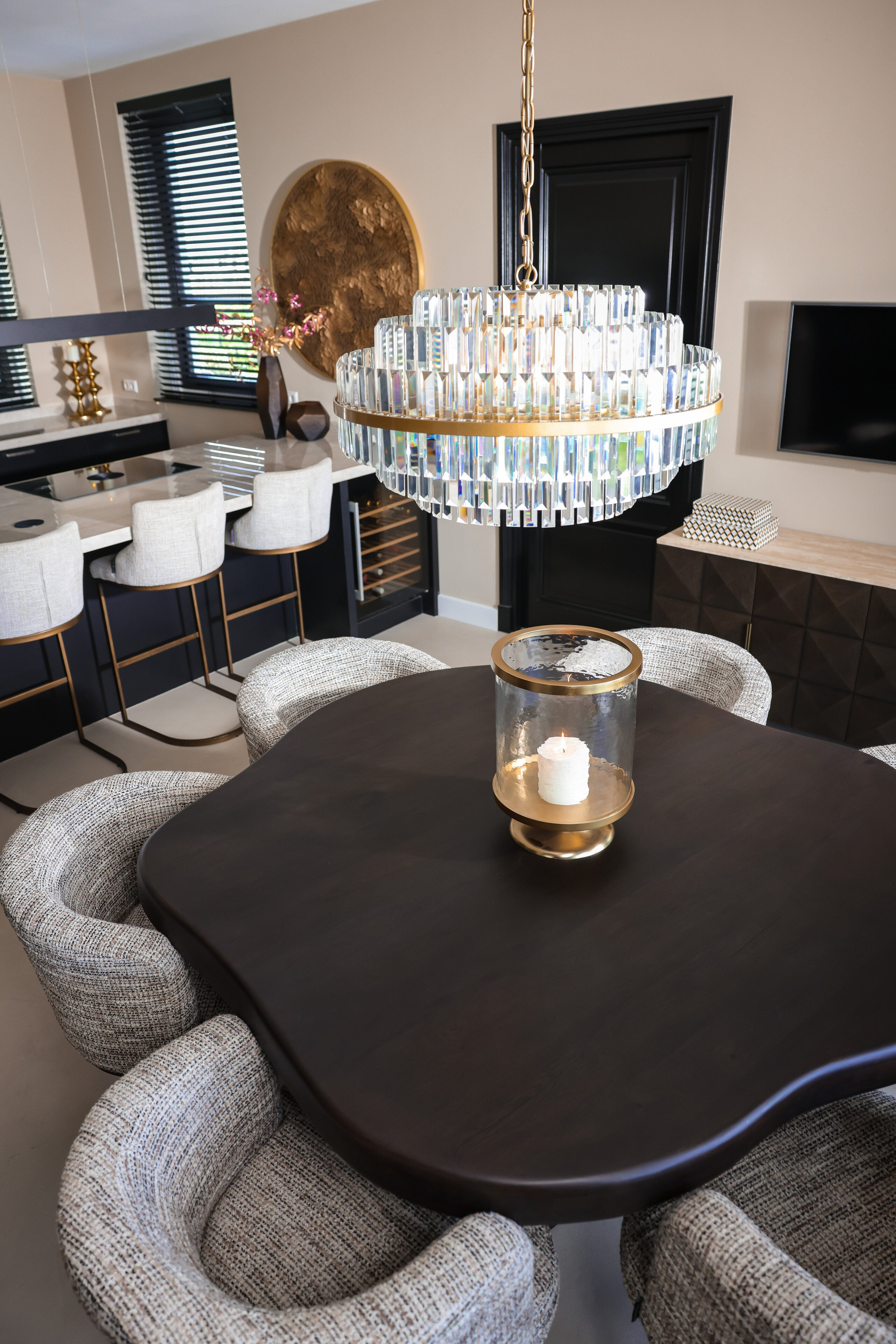 Richmond Hanglamp 'Desire' Crystal, 80cm, kleur Brushed Gold