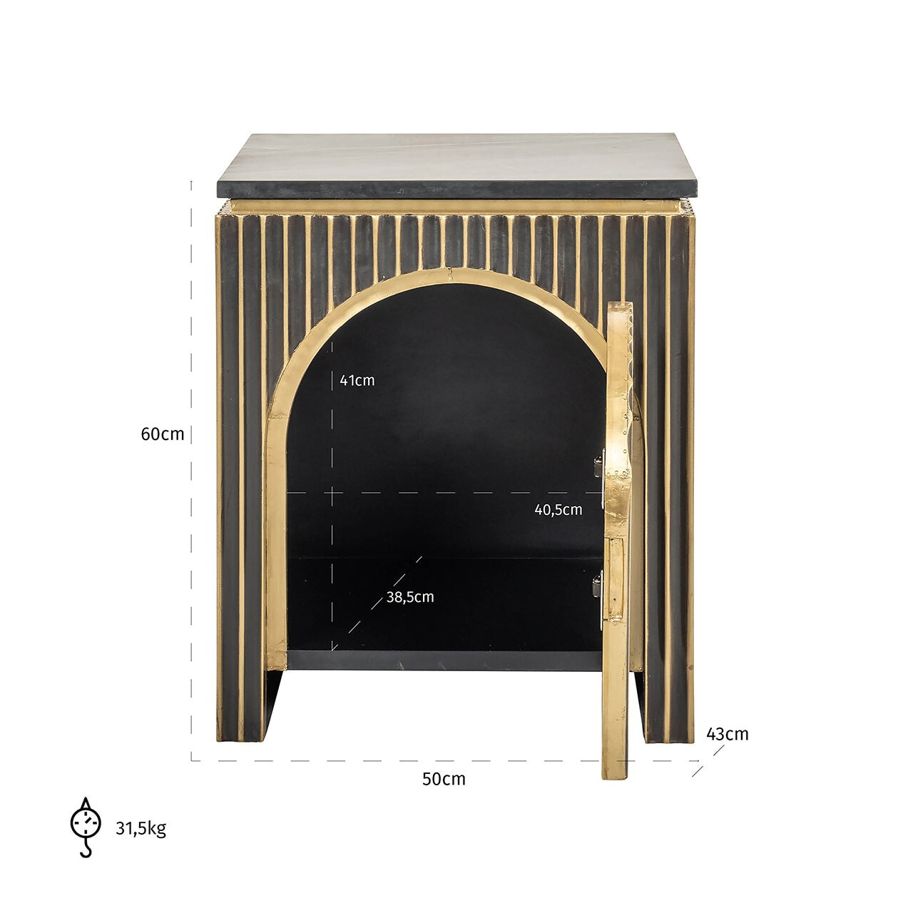 Richmond Nachtkastje 'Les Arcs' Brass en marmer, 60 x 50cm