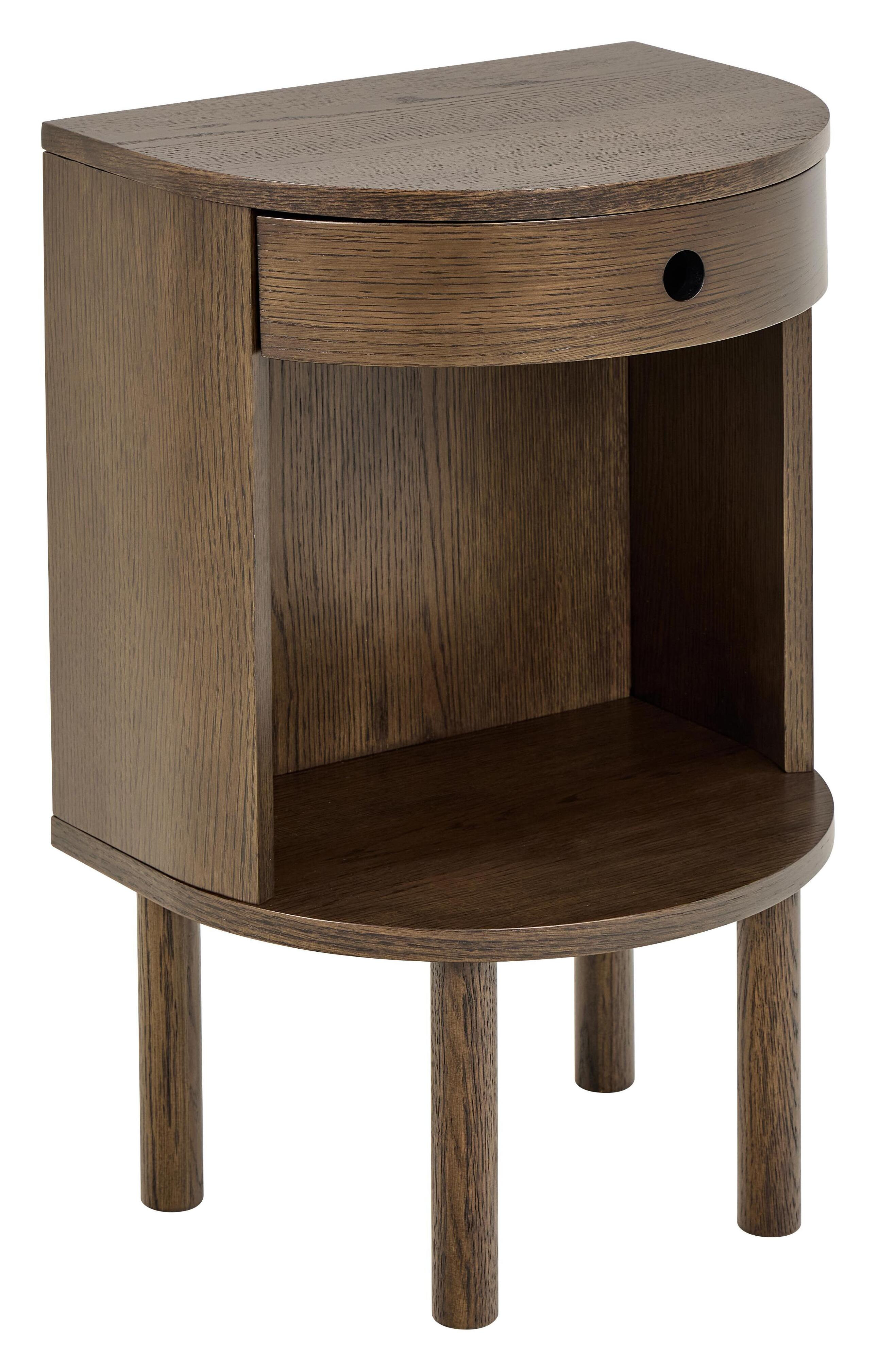 Bendt Halfrond Nachtkastje Seula Eikenfineer, Met 1 lade - Bruin