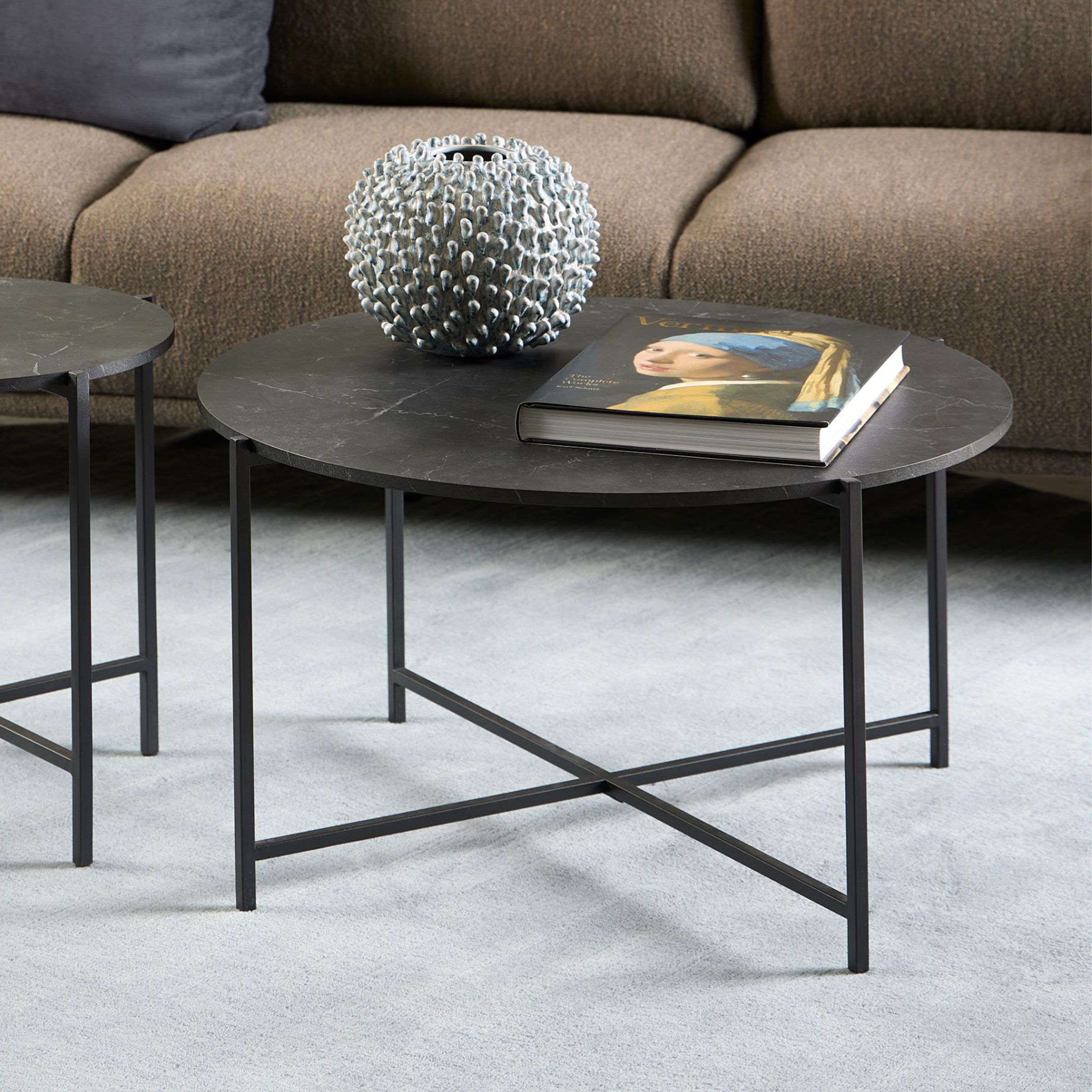 Bendt Ronde Salontafel Natally Marmerlook, 70cm - Zwart