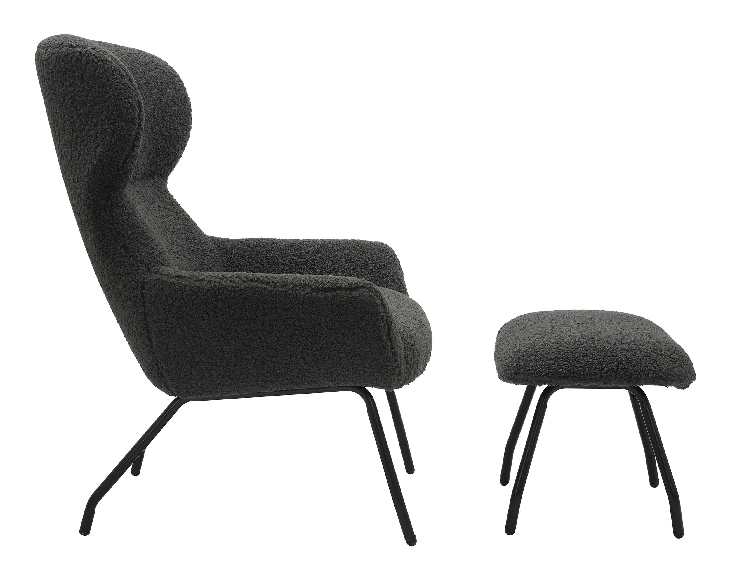 Artistiq Fauteuil 'Ashten' Met hocker, Teddy, kleur Antraciet