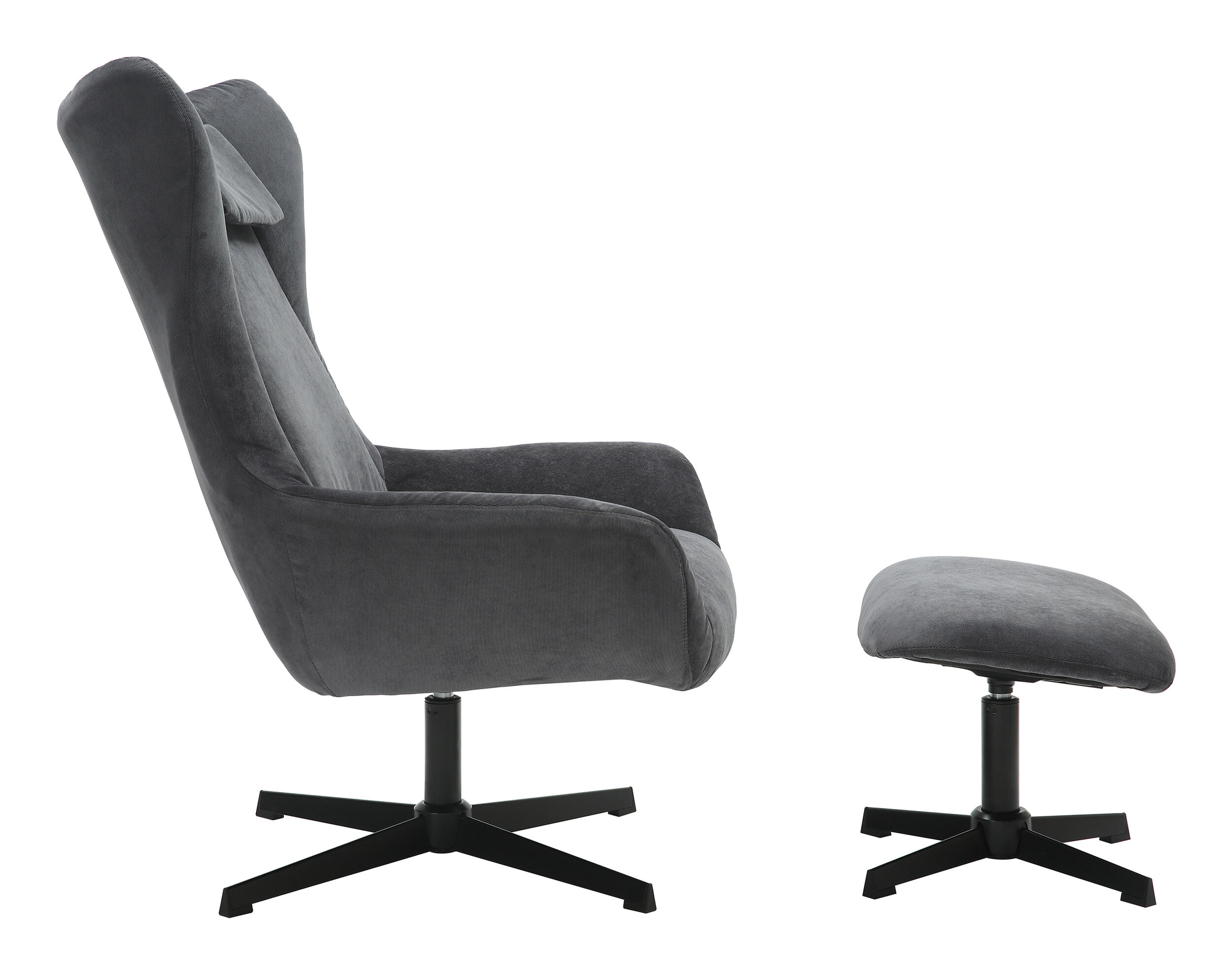 Artistiq Draaifauteuil 'Mendy' Met hocker, Rib, kleur Grijs