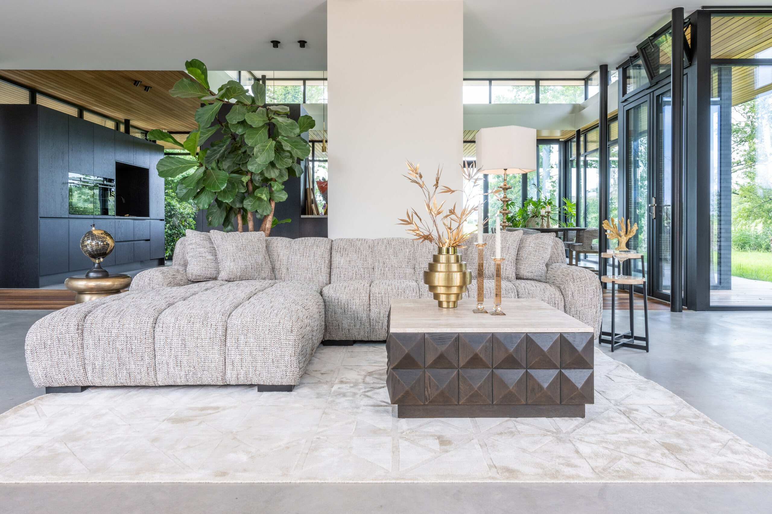 Richmond Salontafel 'Claremont' Eiken en travertin, 90 x 90cm