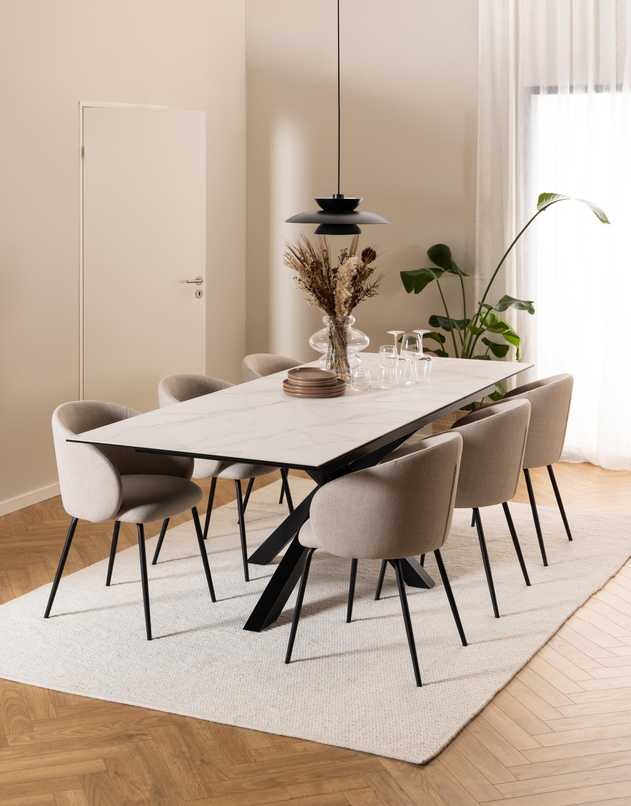 Bendt Uitschuifbare Eettafel 'Line' Keramiek, 200/240 x 100cm, kleur Wit
