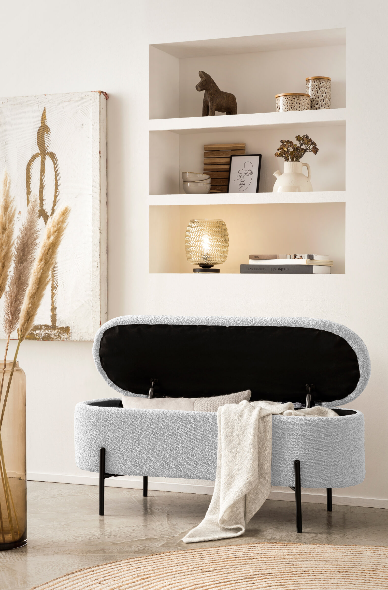 Artistiq bankje 'Clent' 110cm, Bouclé, kleur wit