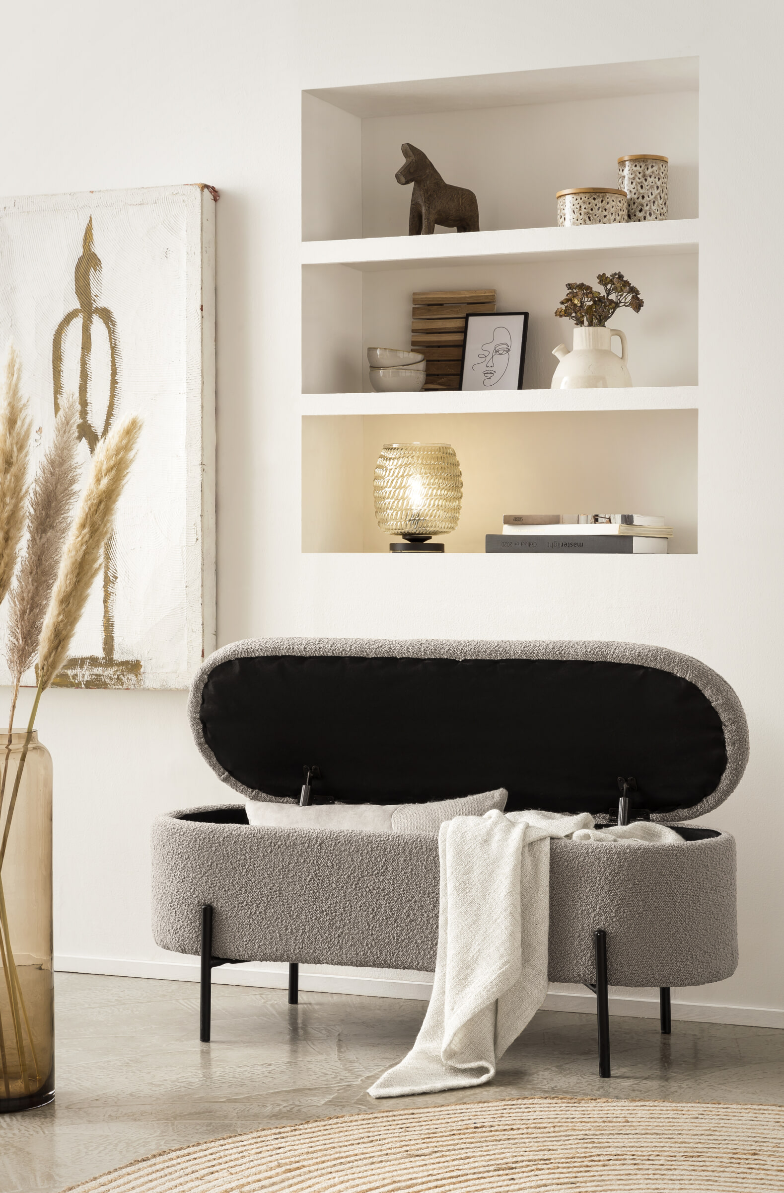Artistiq bankje 'Clent' 110cm, Bouclé, kleur taupe