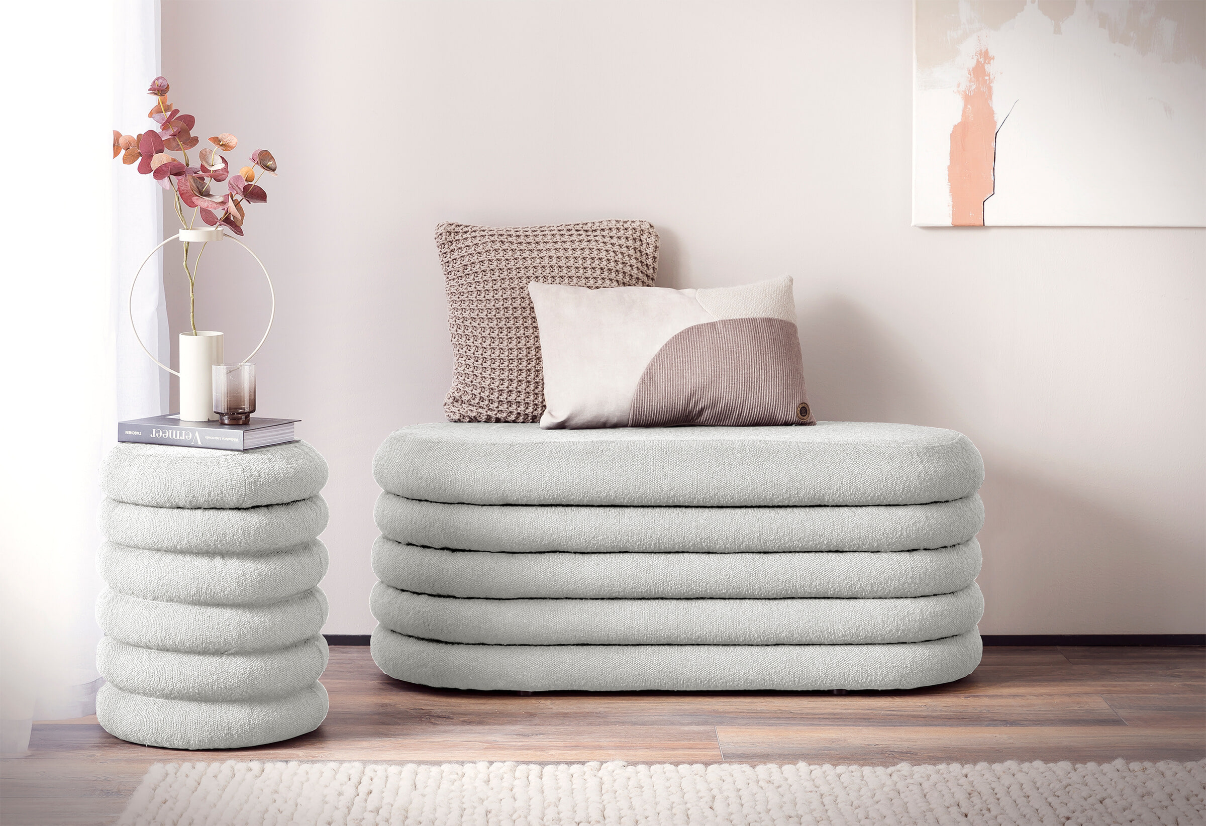 Artistiq Hocker 'Lucine' Met opbergruimte, Bouclé, kleur Wit