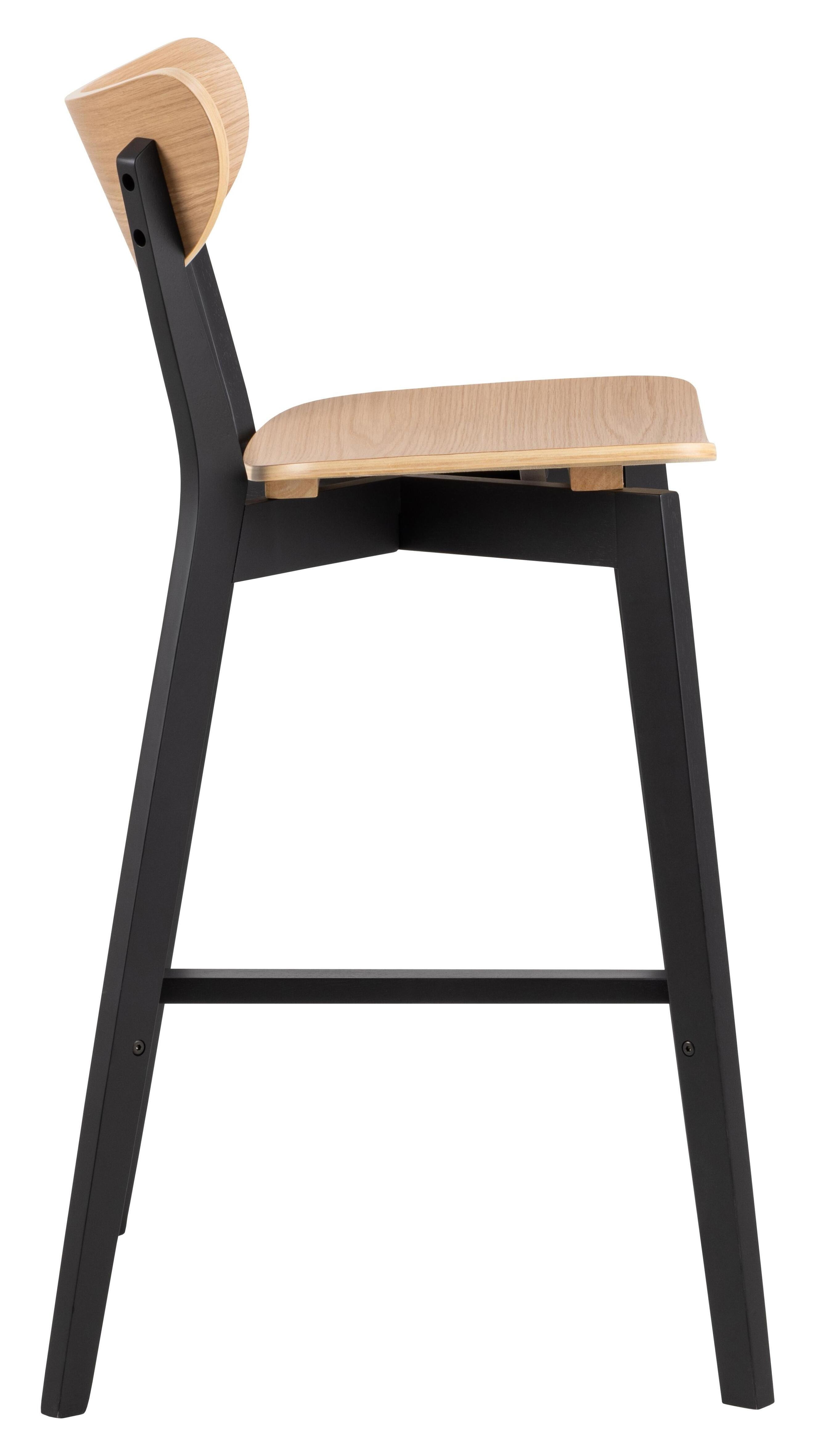 Bendt Barkruk 'Torkil' (zithoogte 77cm), kleur Zwart / Naturel