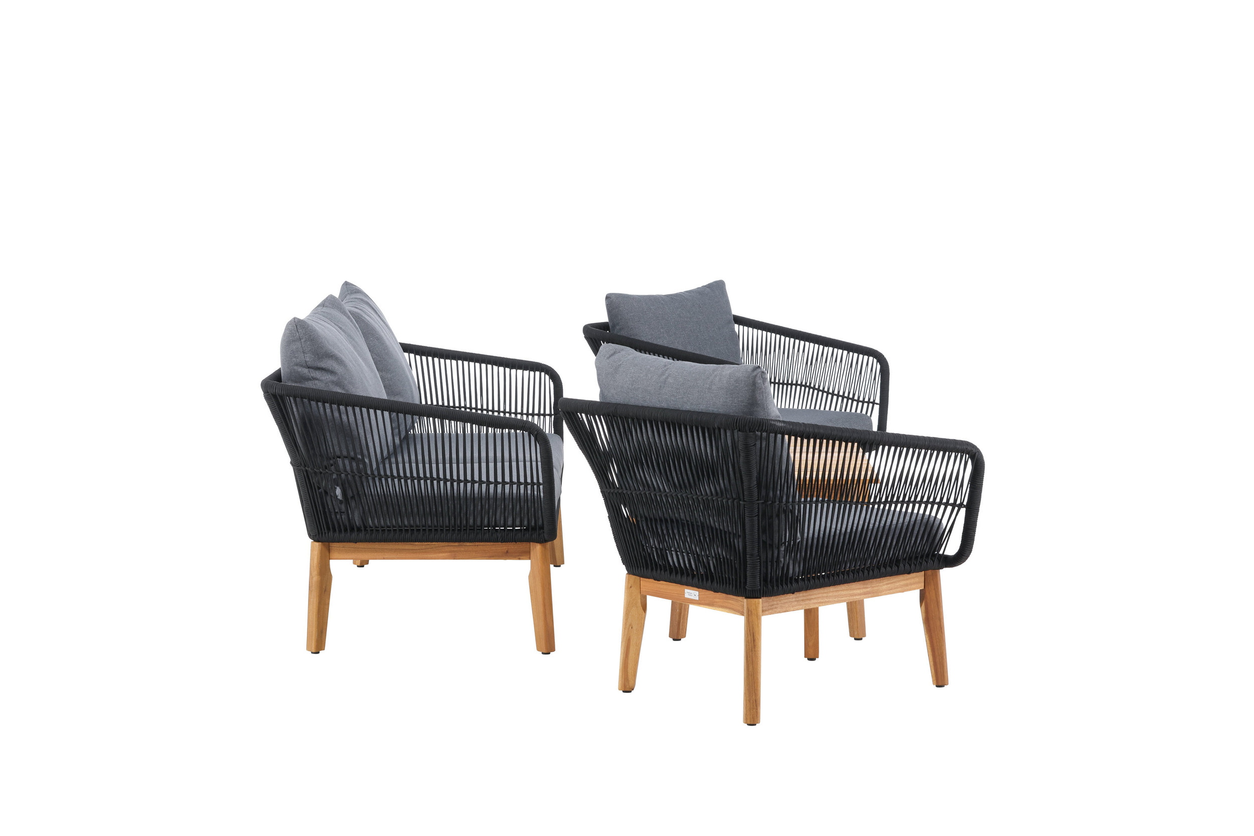 Nohr Loungeset 'Chandni' Acaciahout, Met bank, tafel en 2 stoelen, kleur Zwart