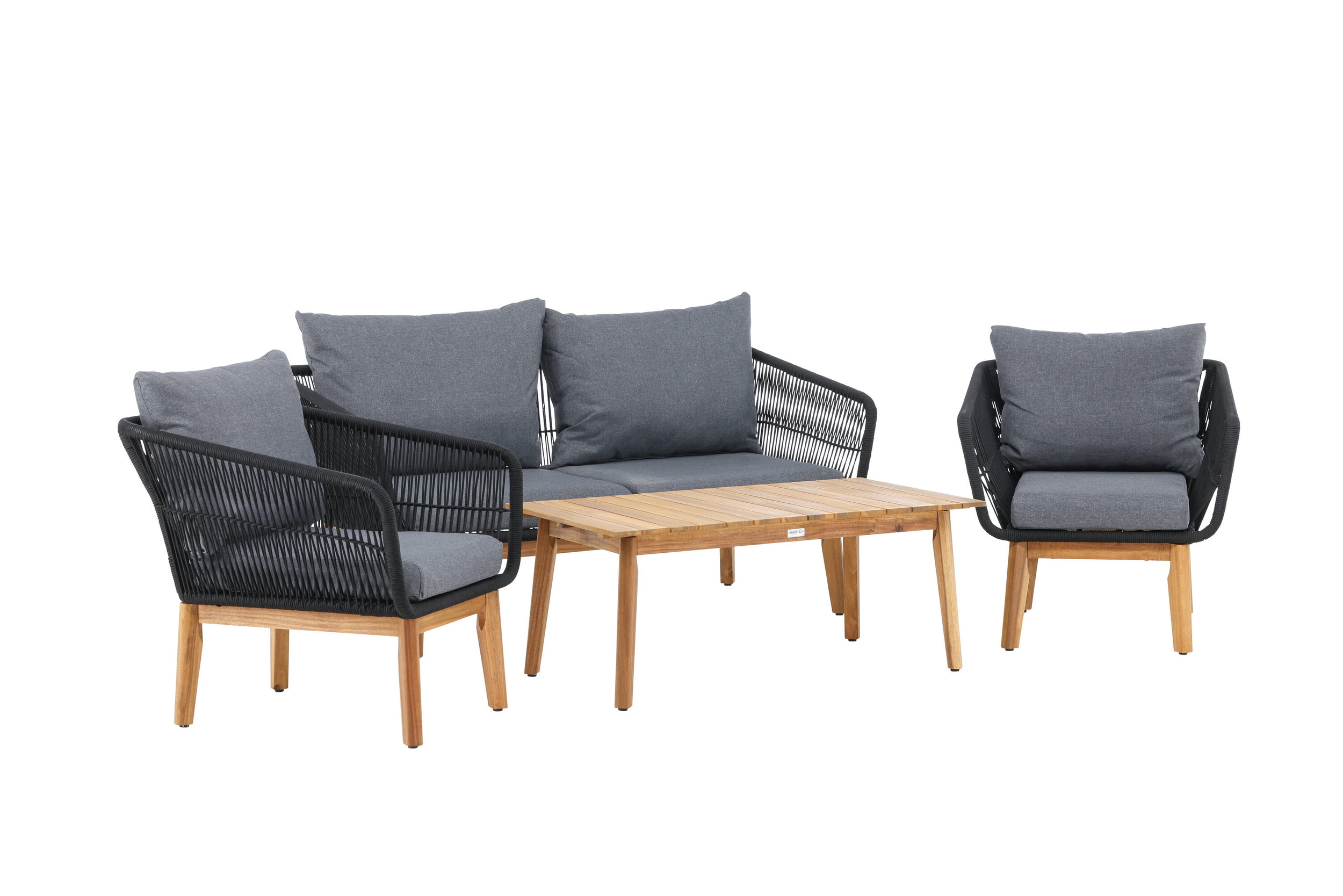 Nohr Loungeset 'Chandni' Acaciahout, Met bank, tafel en 2 stoelen, kleur Zwart