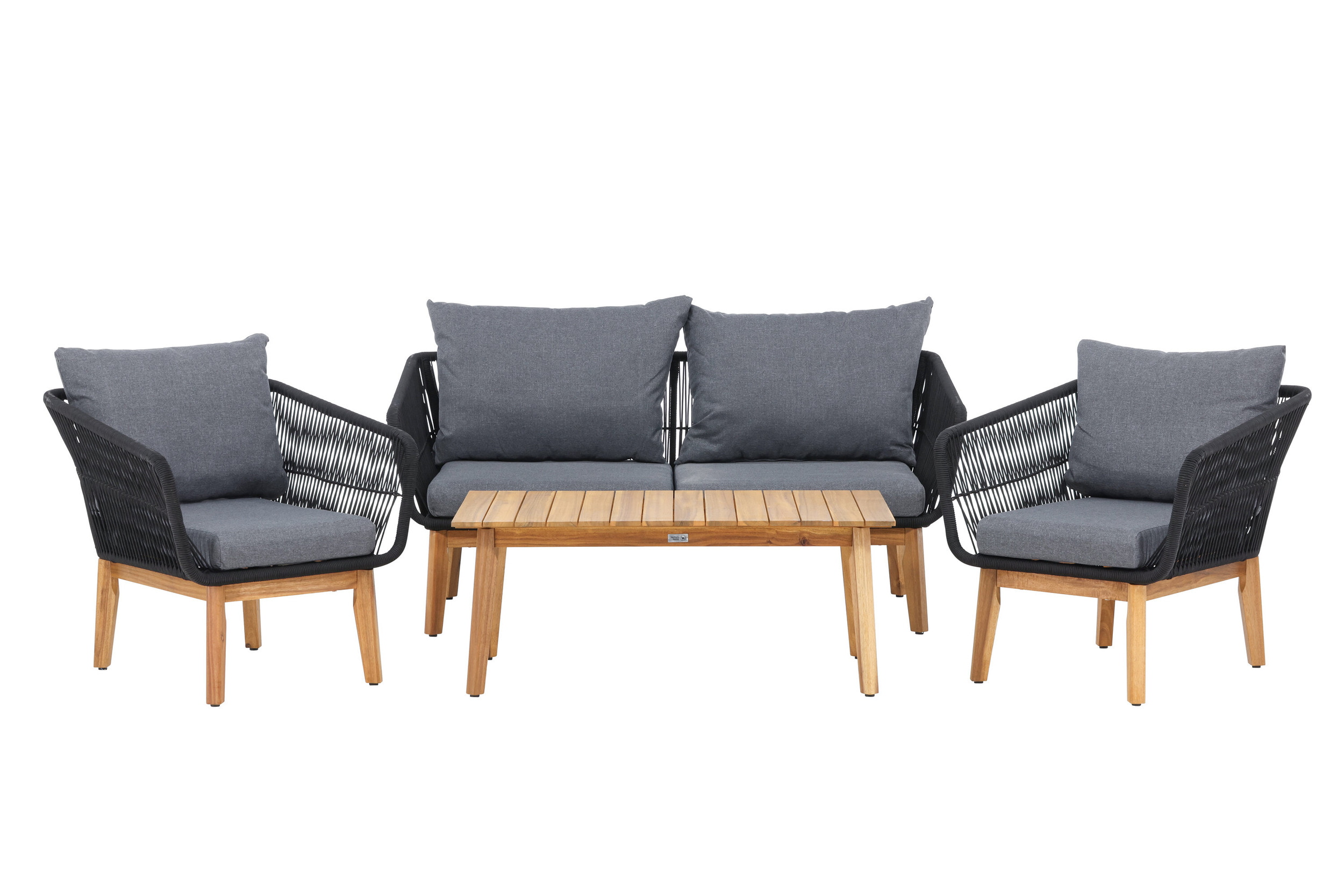 Nohr Loungeset 'Chandni' Acaciahout, Met bank, tafel en 2 stoelen, kleur Zwart