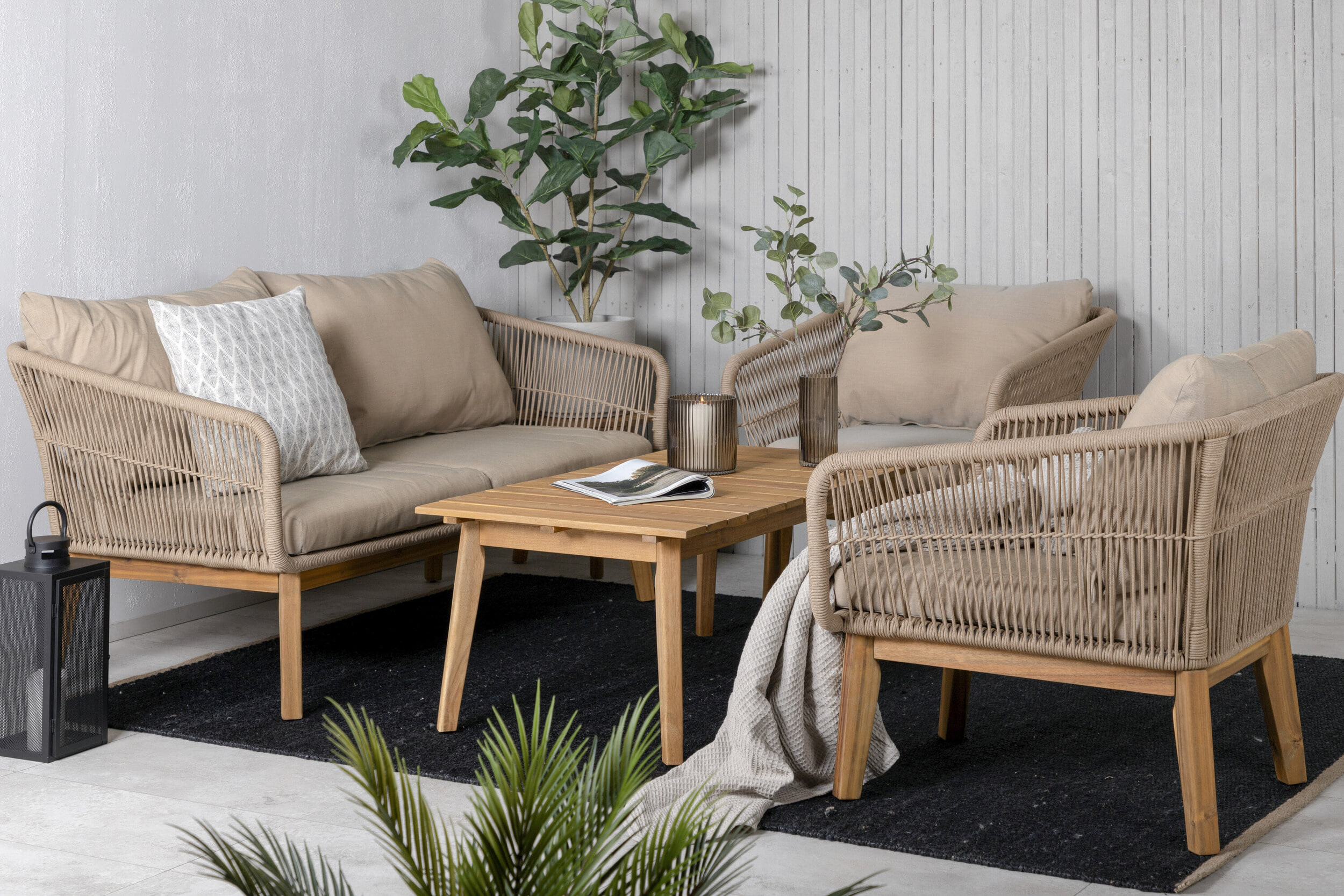 Nohr Loungeset 'Chandni' Acaciahout, Met bank, tafel en 2 stoelen, kleur Bruin