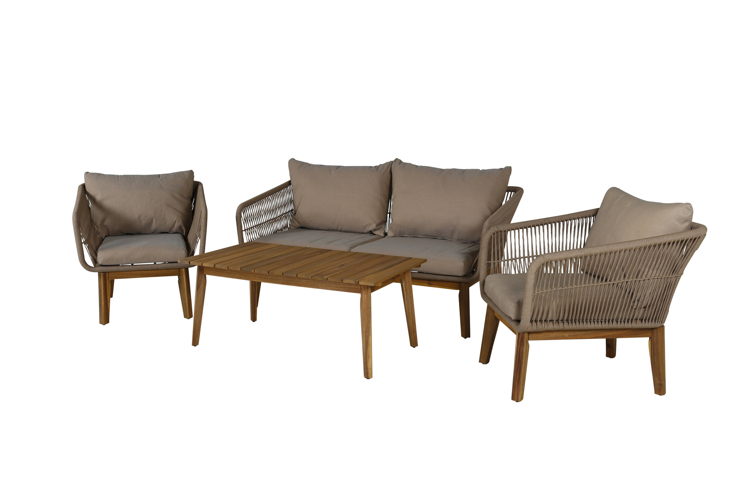 Nohr Loungeset 'Chandni' Acaciahout, Met bank, tafel en 2 stoelen, kleur Bruin
